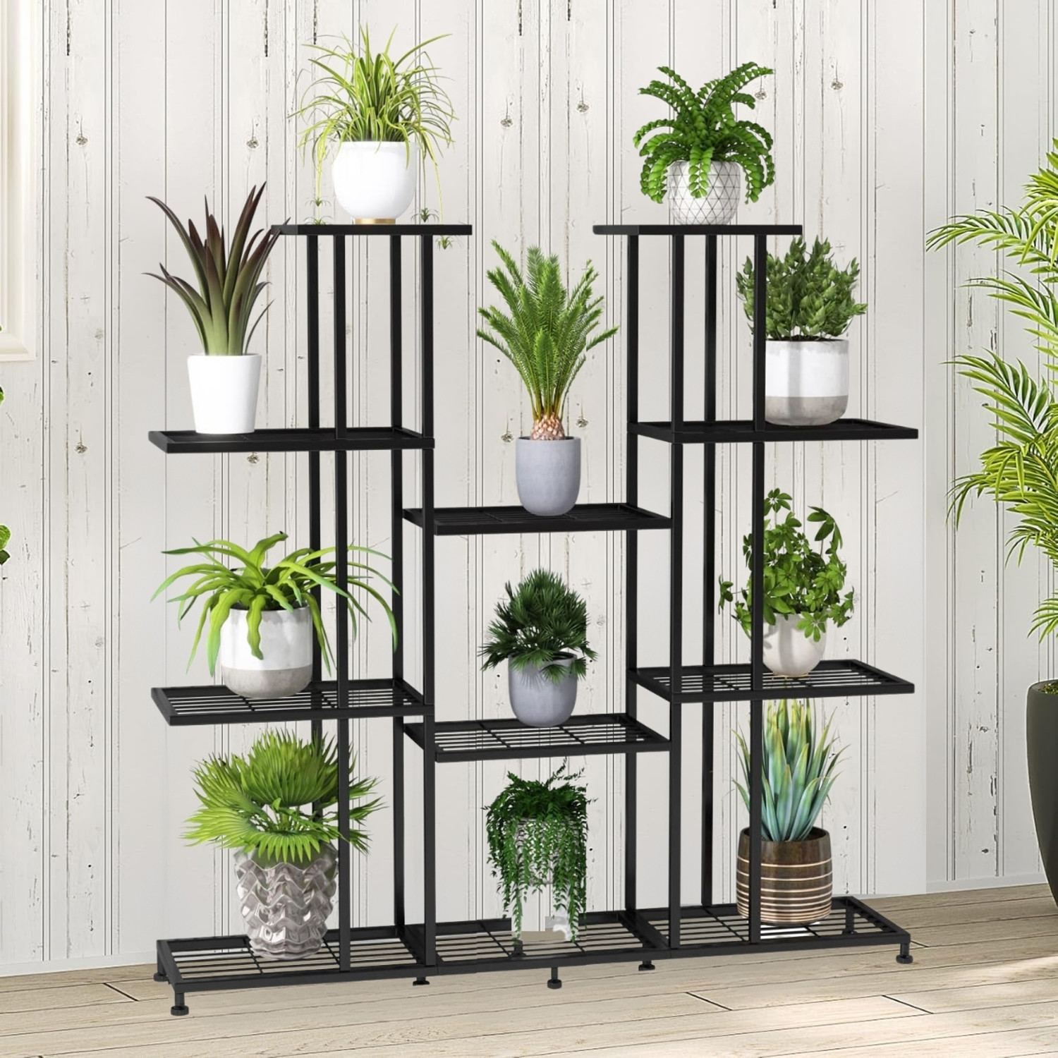 Image of ecofynd Zura Shelf Plant Stands for Outdoor Balcony, Flower Pot Stand for Indoor Plants Plant Container Set
