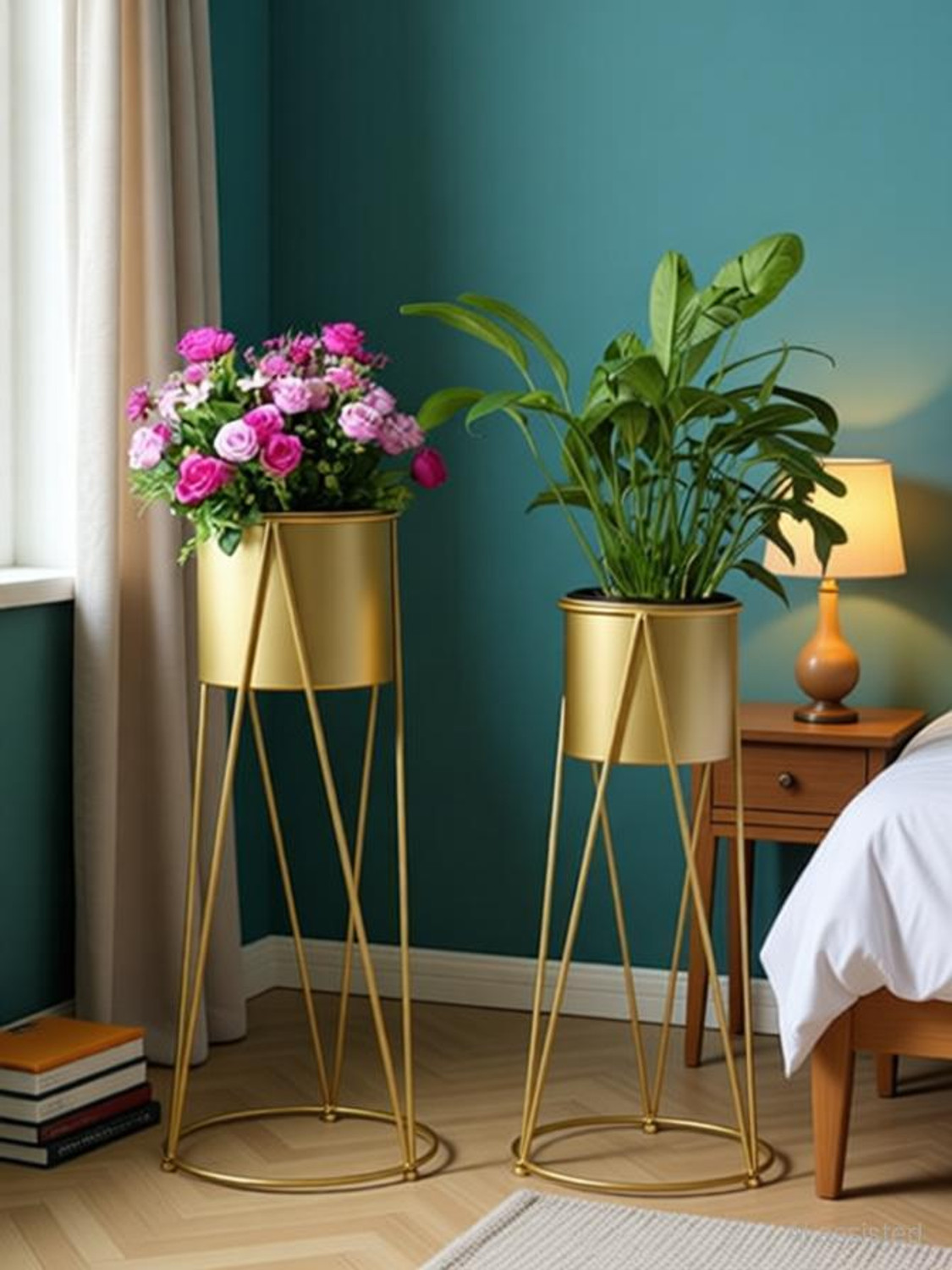 Image of Crafty Creation Metal Floor Flower Planter for Indoor, Living Room Plant Container Set