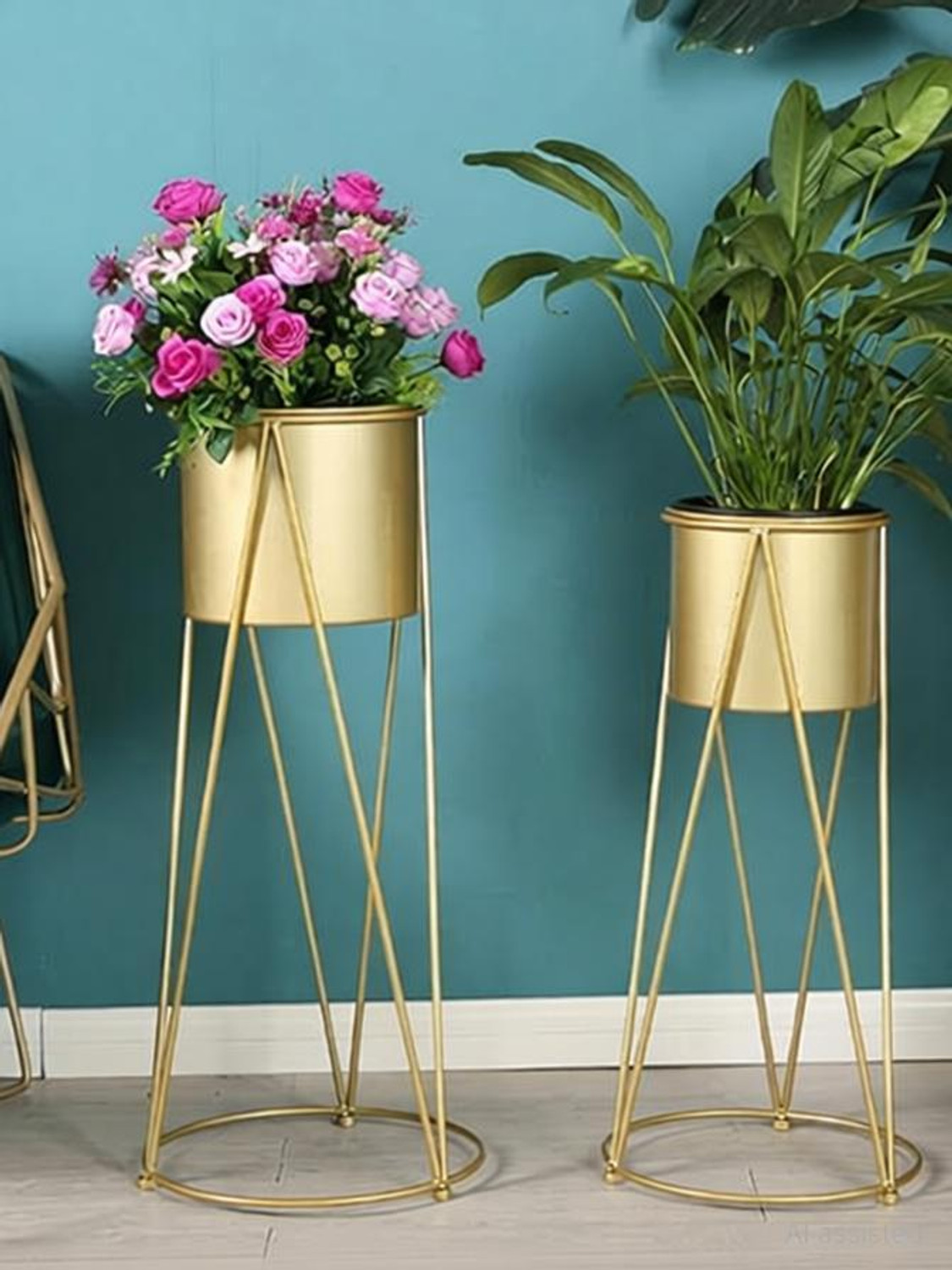Image of Crafty Creation Metal Floor Flower Planter for Indoor, Living Room Plant Container Set