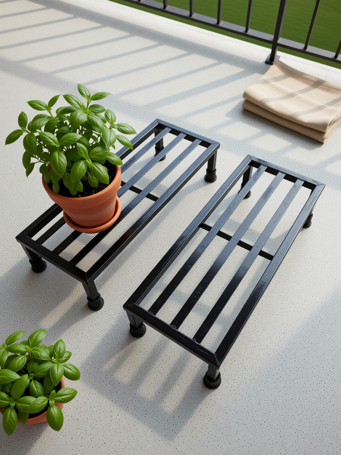 Image of LavishHomestyle Heavy duty Metal Gamla Pot stand for balcony (Pack of 2) Plant Container Set