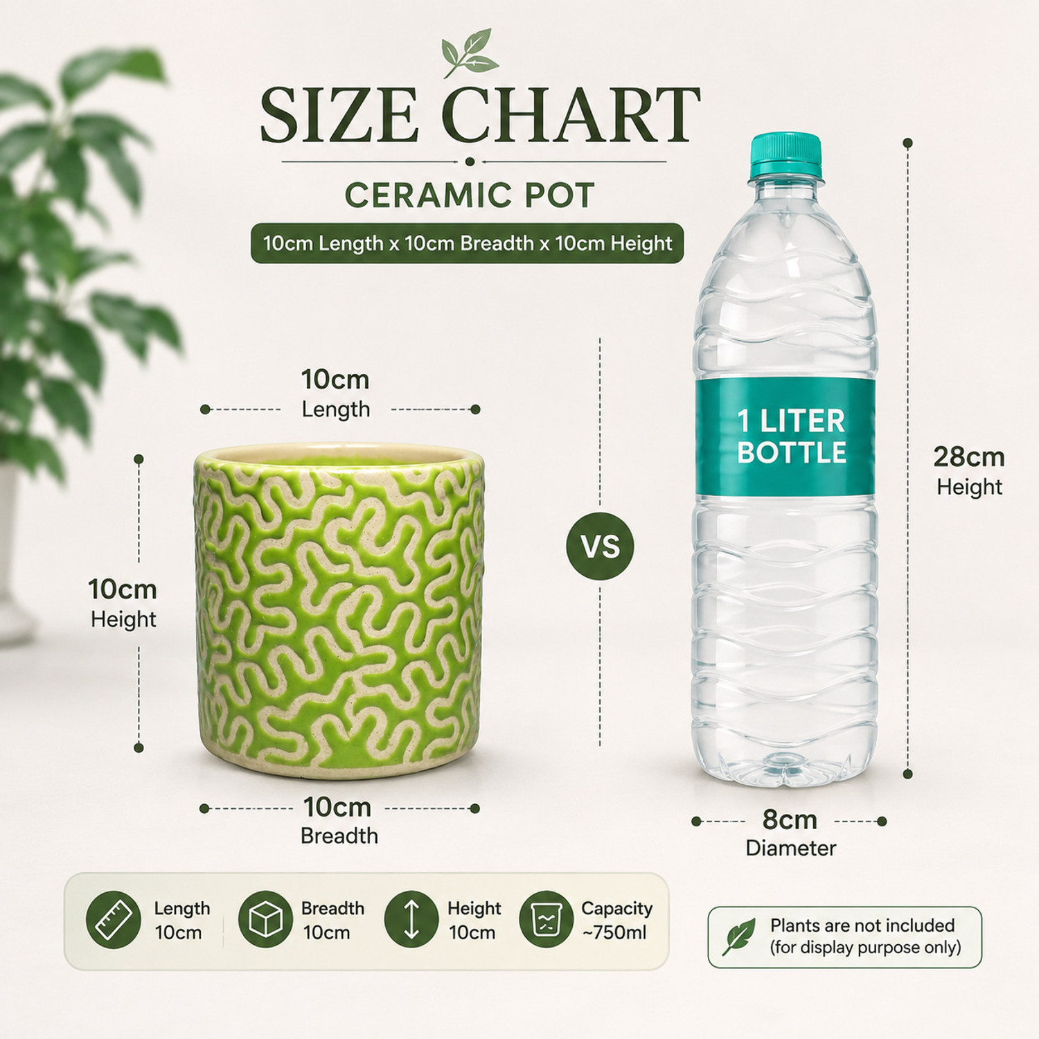 Image of Gupta Homes Green RD-1 Pipe Ceramic Pot Size 4x4inch GH0022-08 Plant Container Set