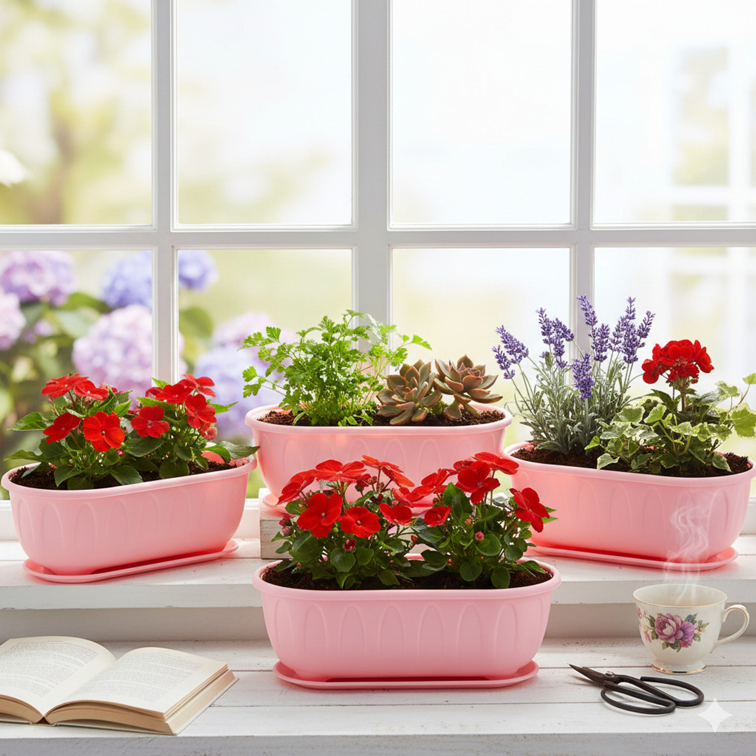 Image of Stylex Store MultiColor Durable Outdoor Indoor Planters with Tray Plant Container Set