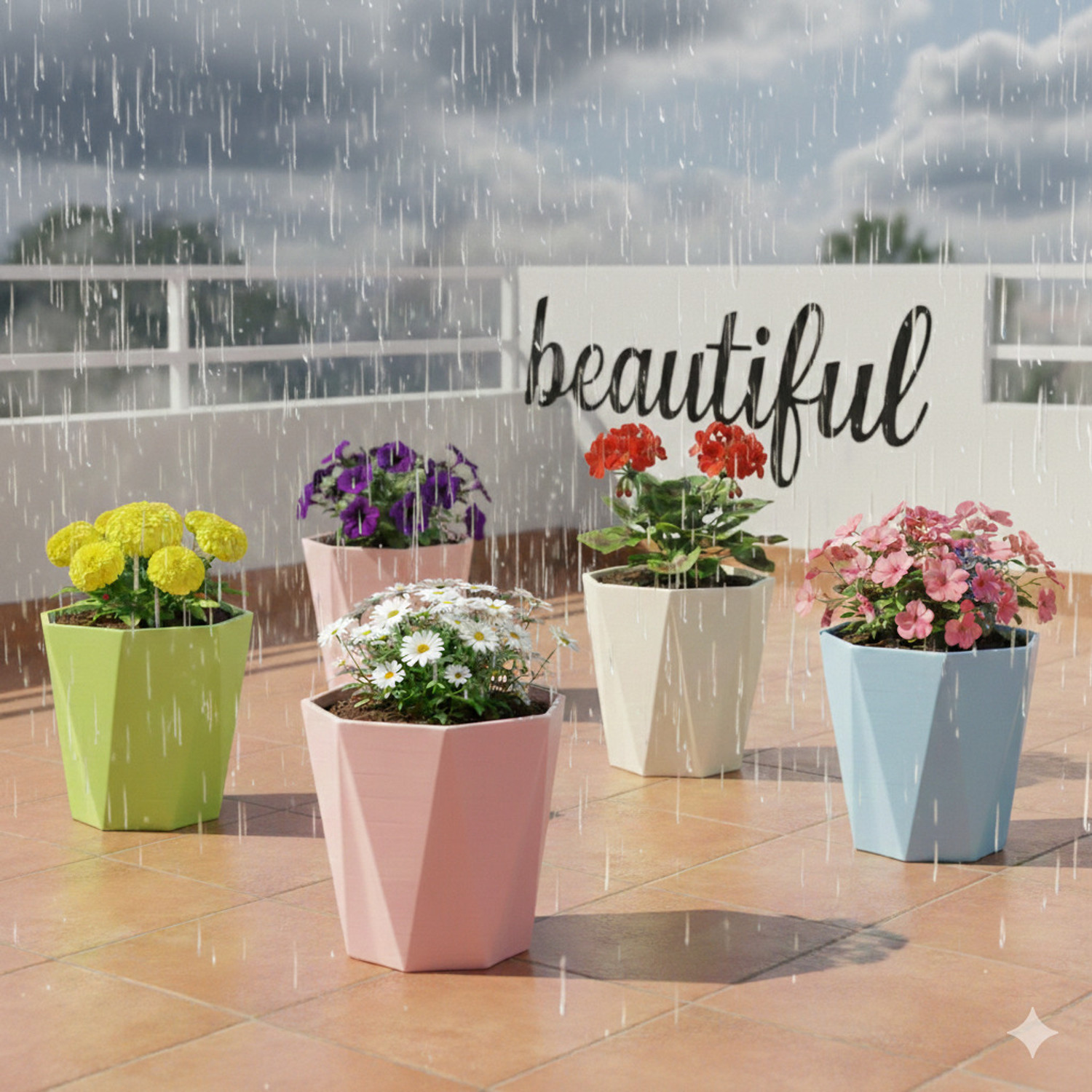 Image of Sadanand Designer Crafted Star Finish Flower Pots | Multicolour | 10 Inch | Pack of 5 Plant Container Set