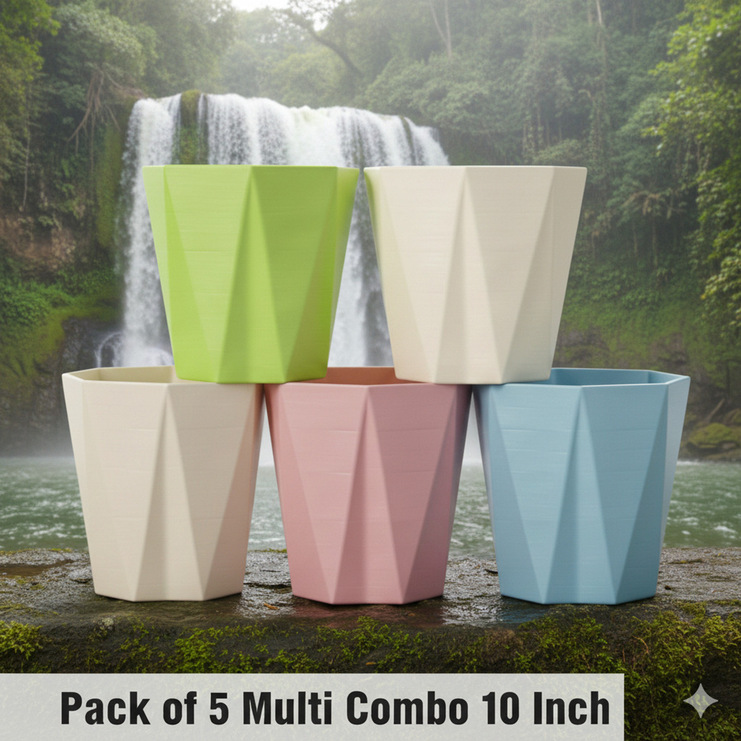 Image of Sadanand Designer Crafted Star Finish Flower Pots | Multicolour | 10 Inch | Pack of 5 Plant Container Set