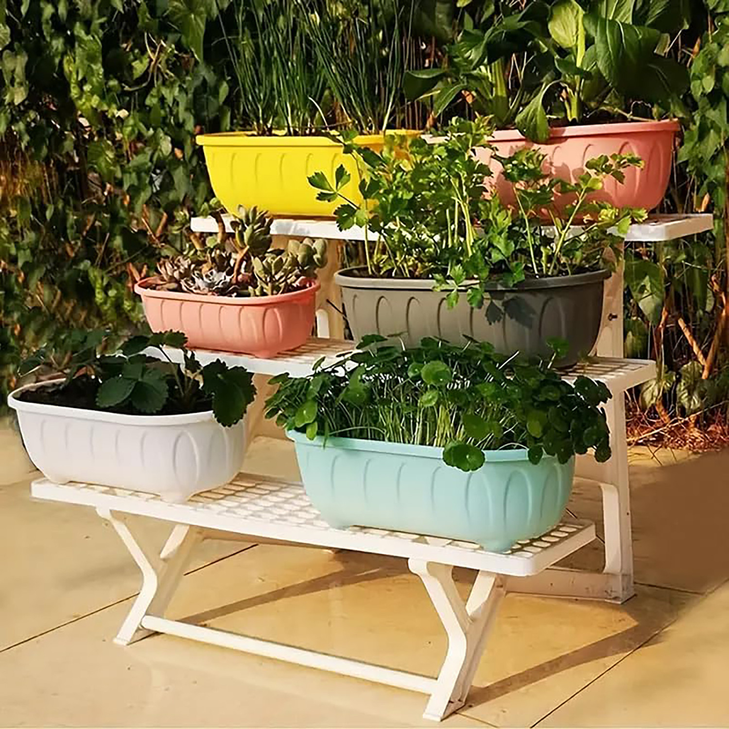 Image of Stylex Store MultiColor Durable Outdoor Indoor Planters with Tray Plant Container Set