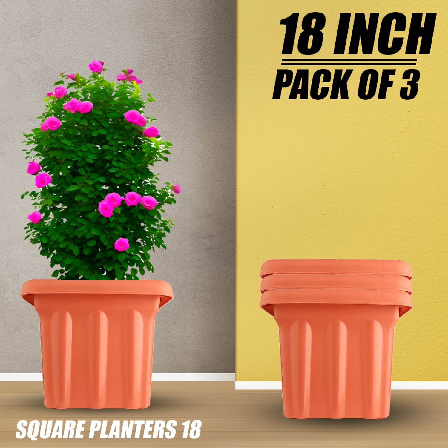 SP SITI PLAST 18 Inch Square Plastic Flower Pots/Planters for