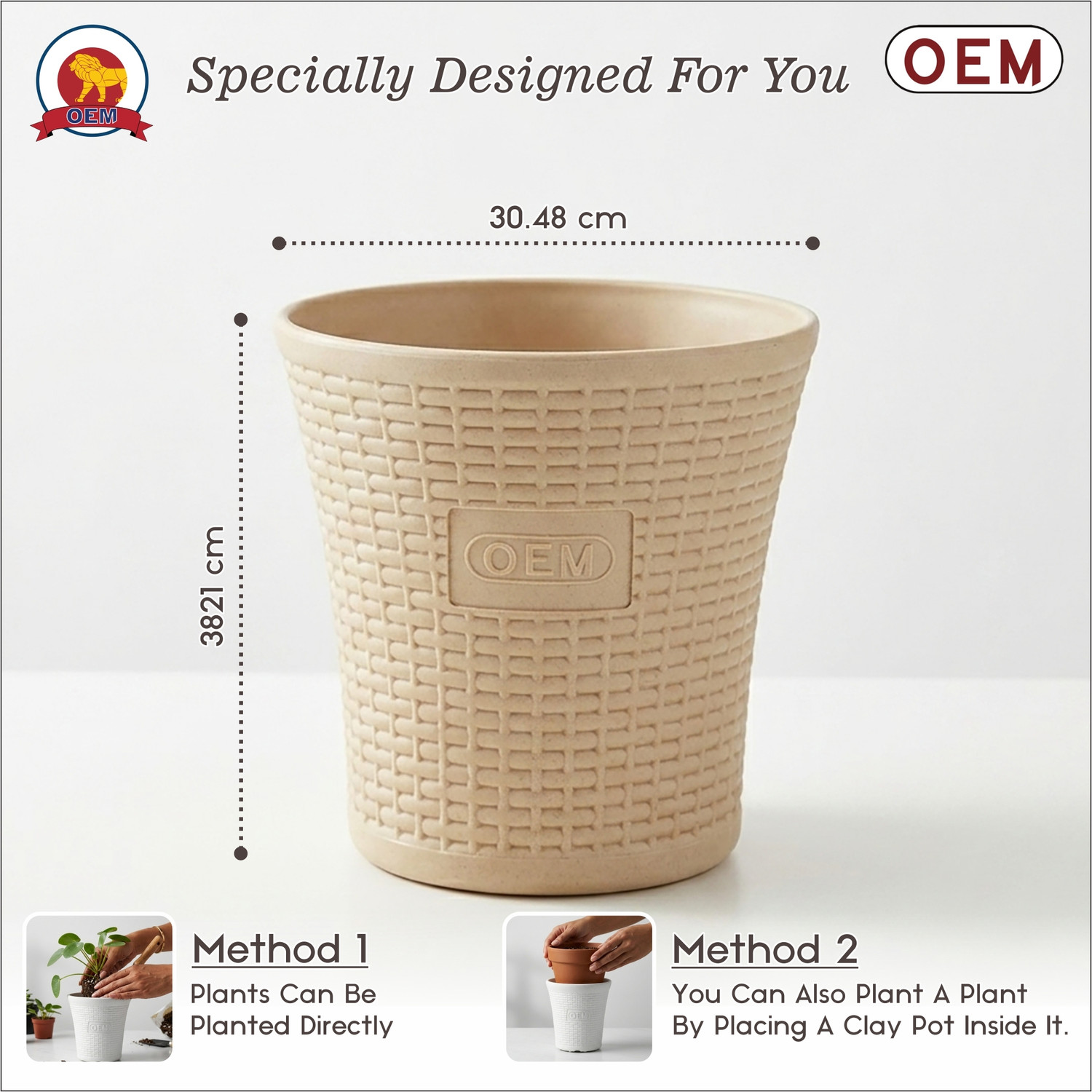 Image of oem Premium 12 Inch Beige Planters - Decorative Planters for Garden & Home Plant Container Set