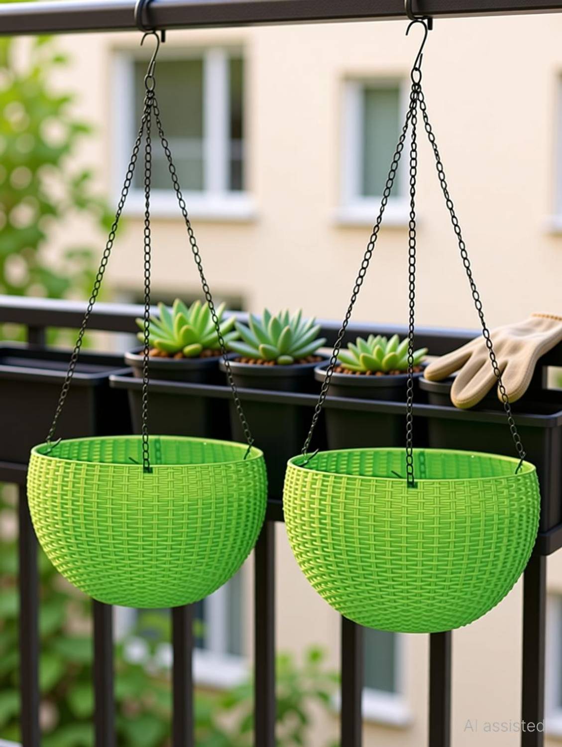 Chimeraa Plastic Hanging Planter Self-Watering Round Basket Flower Plant Orchid Herb Holder Container Green Color Plant Container Set