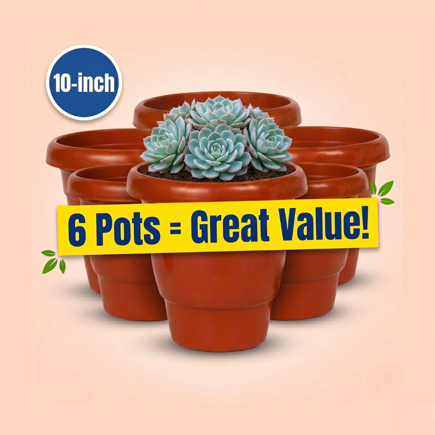 Image of Polyvibe Premium 10 Inch Plastic Flower Pot Set of 6 for Home & Garden Plants Plant Container Set