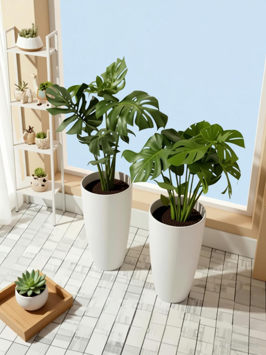 Image of fantabo White marble 2 pcs 13 inch pots for Plant Container Set
