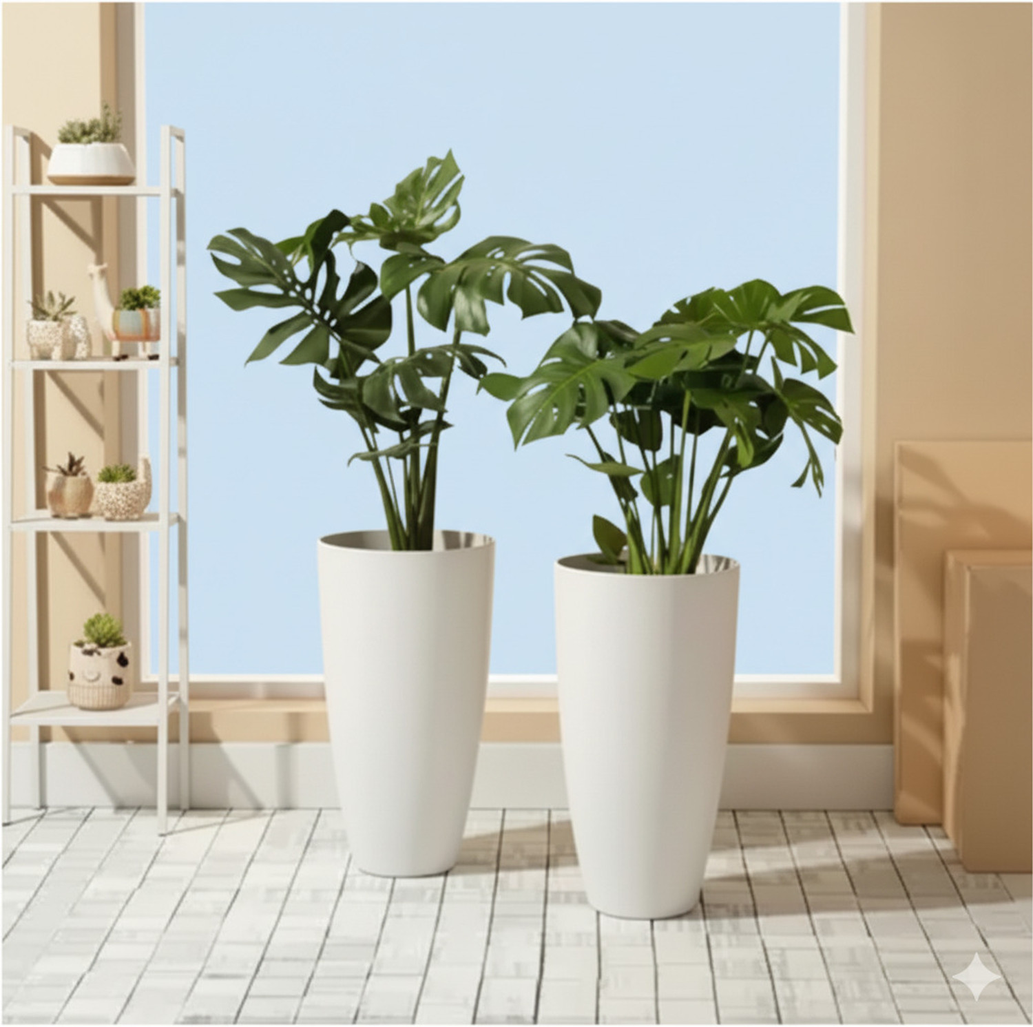 Image of fantabo White marble 2 pcs 13 inch pots for Plant Container Set