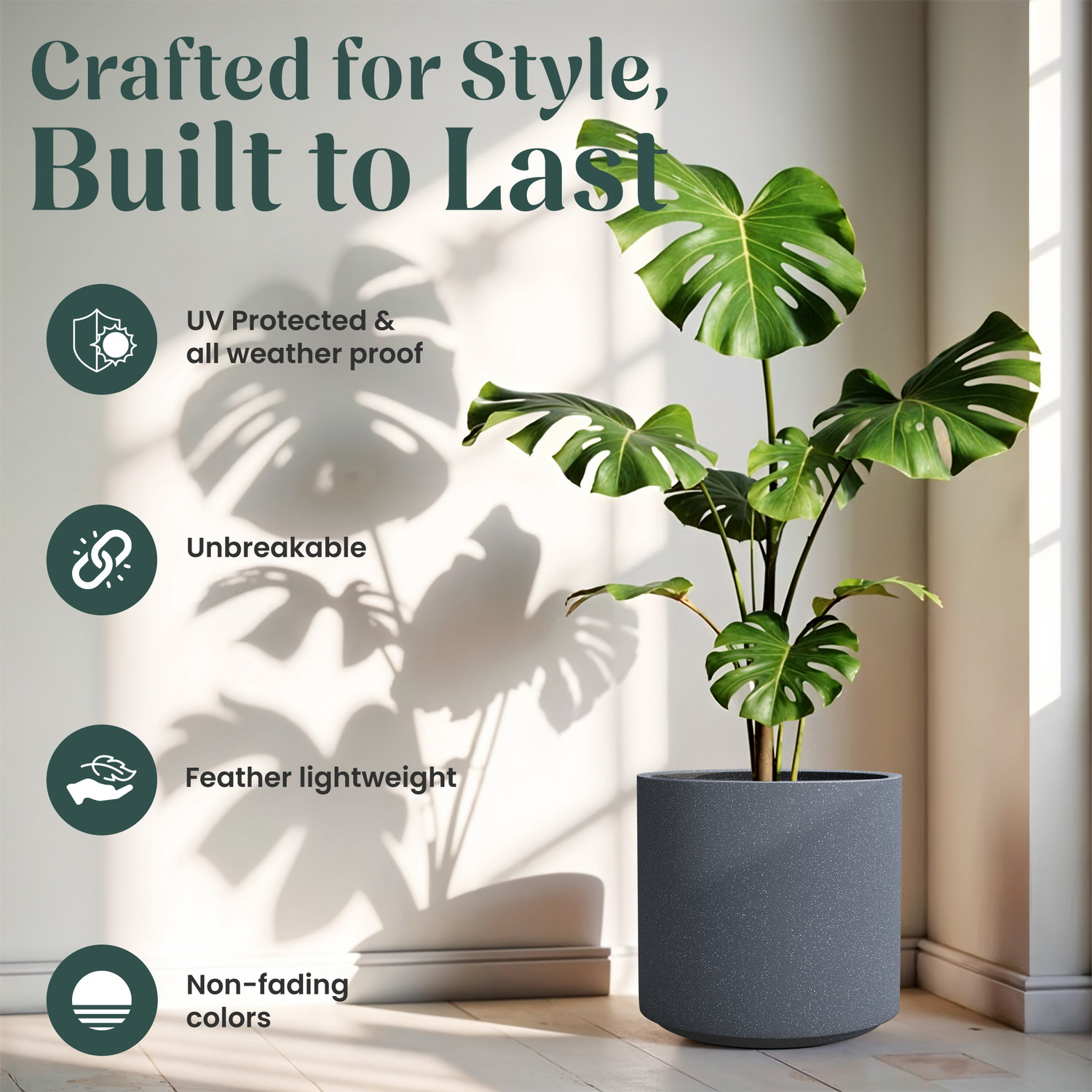 Image of Yuccabe Italia FOXB 10 Inch Flower Pots | Polymer Planter for Indoor Outdoor, Balcony & Garden Plant Container Set