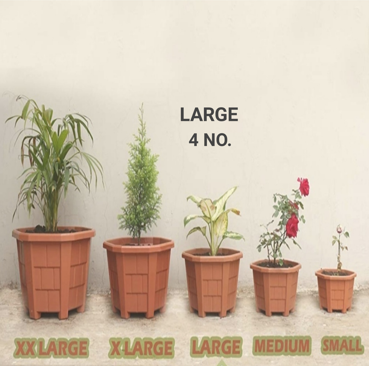Image of Plastichouse Plastic House Gardening Flower Pot 18 C.M. Hexa Garden Plastic Planters Plant Container Set Gamla Pot For Garden And Balcony Flowering (Pack of 12 ) Brown Plastic Plant Container Set