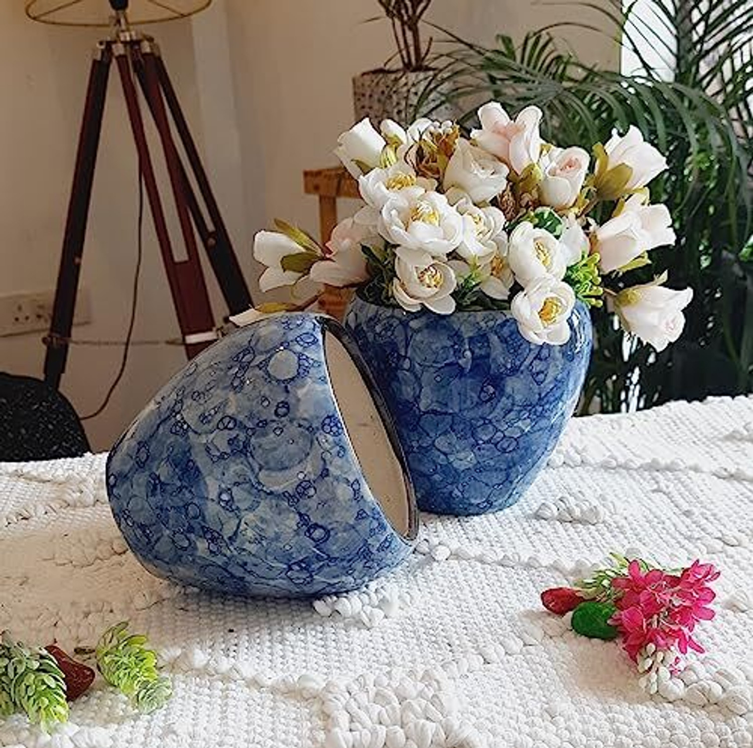 Image of Niyara stylish small glossy blue ceramic planters pot combo pack of 2 pot Plant Container Set