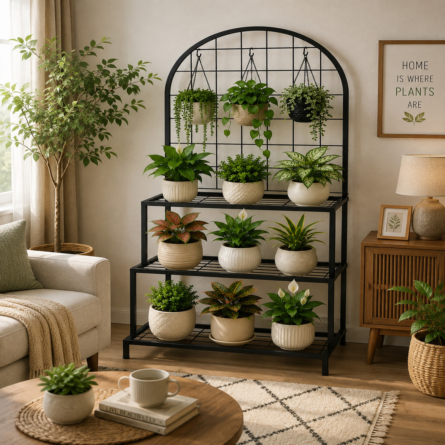 Image of Family Homes 4 Tier Heavy Duty Metal Plant Stand For Living Room Plant Container Set