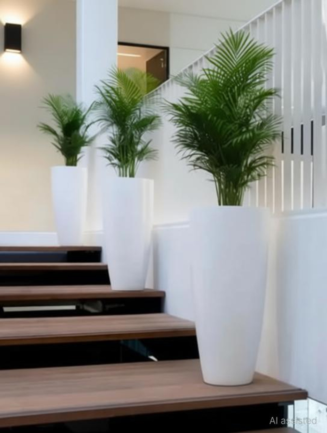 Image of PlantiQue Tower 14 inch Flower Pots for Home Office Garden Balcony Planter Indoor| White Plant Container Set