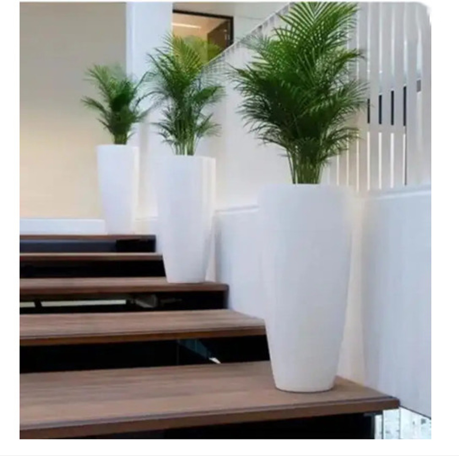 Image of PlantiQue Tower 14 inch Flower Pots for Home Office Garden Balcony Planter Indoor| White Plant Container Set
