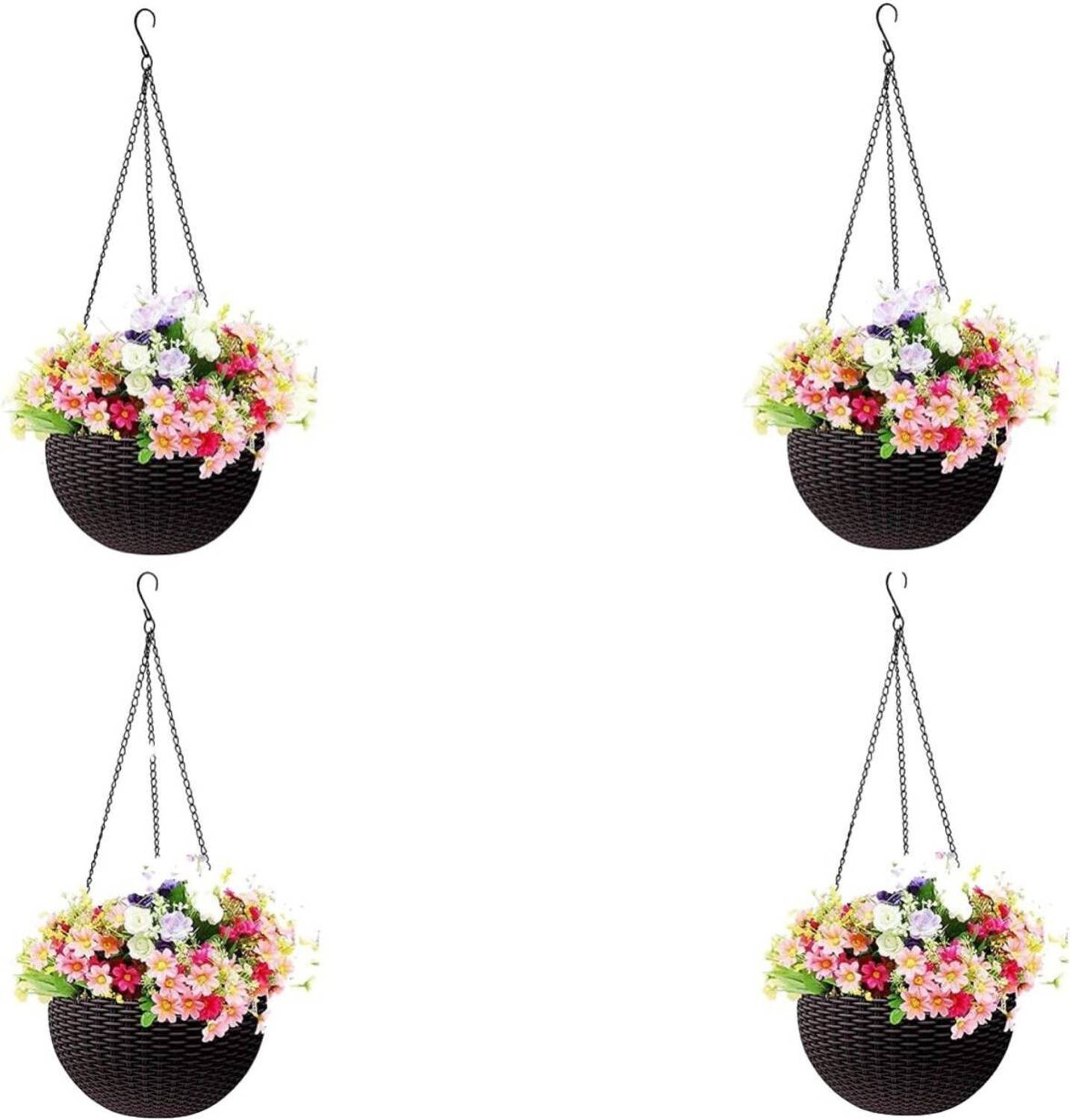 blooming furnancy Plastic Grow Planter Woven Hanging FlowerPot with Chain Hang Plastic Poti162 Plant Container Set