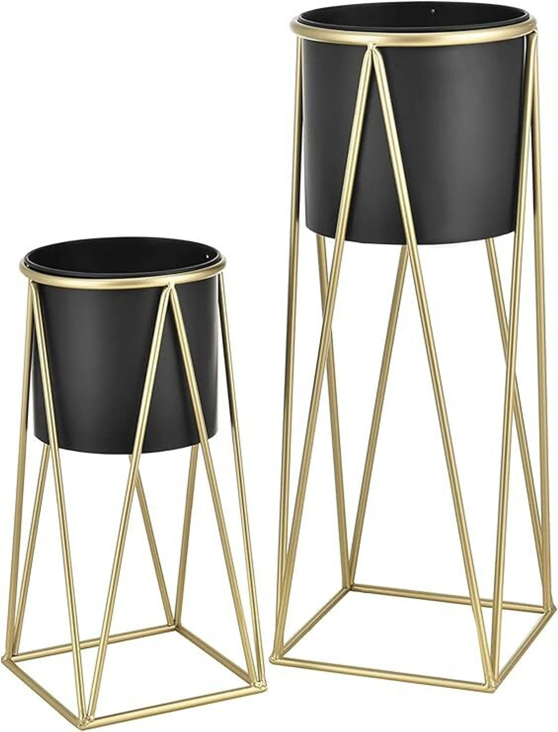 Image of FNF Creation Set of 2 Plant Pot Stands with Matching Pots Plant Container Set