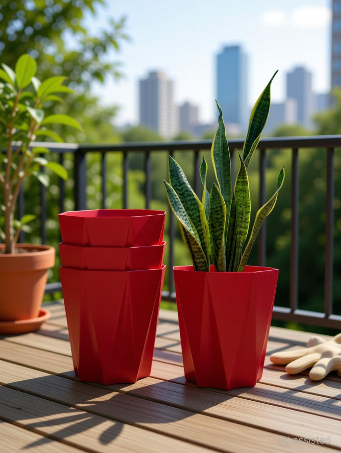 Image of UBBISKART 10 Inch dyna pot (RED,4PCS) Flower Pot for Home, Indoor & Outdoor Gamla Plant Container Set