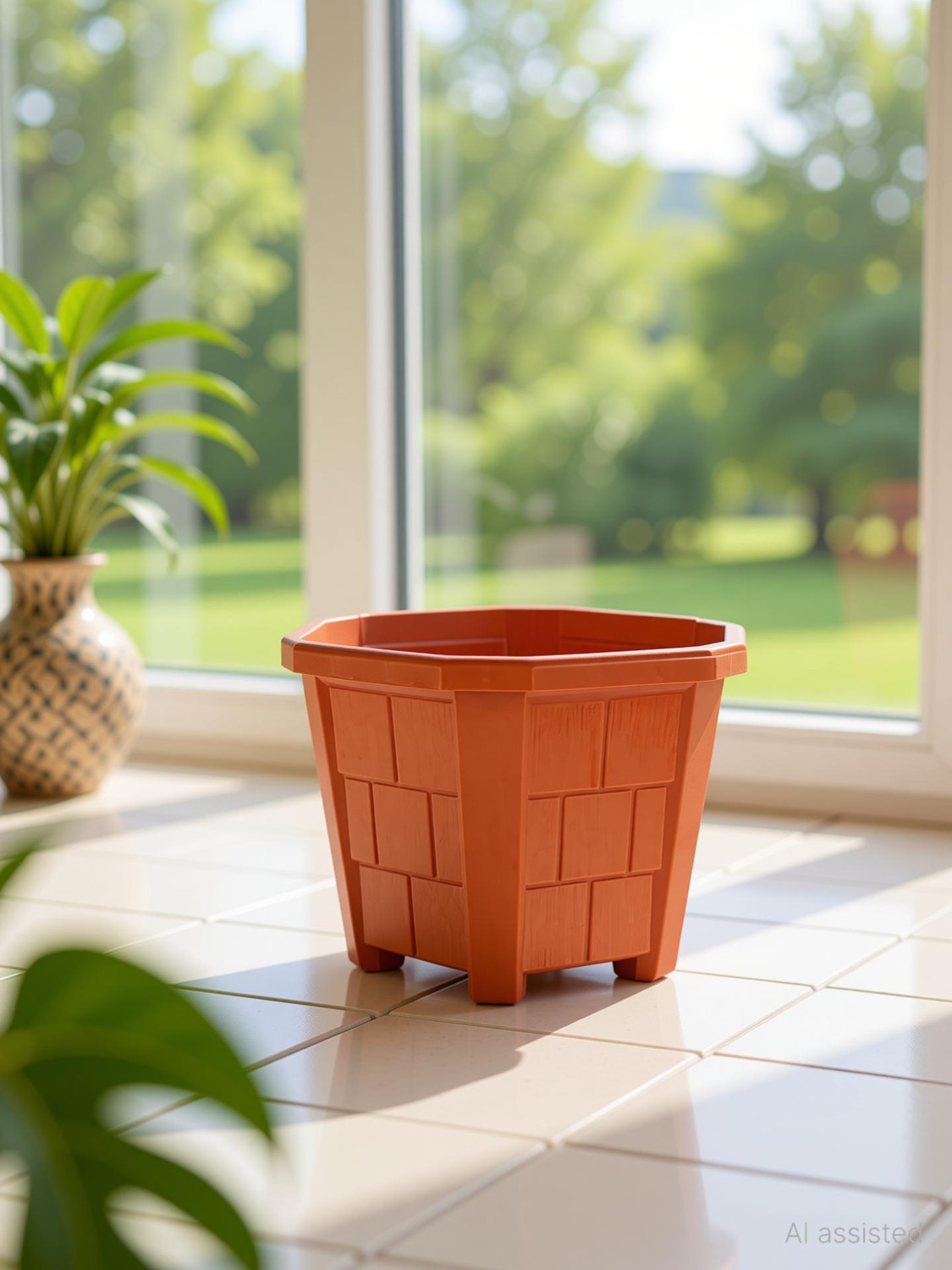 Image of Plastichouse Plastic House Gardening Flower Pot 18 C.M. Hexa Garden Plastic Planters Plant Container Set Gamla Pot For Garden And Balcony Flowering (Pack of 12 ) Brown Plastic Plant Container Set