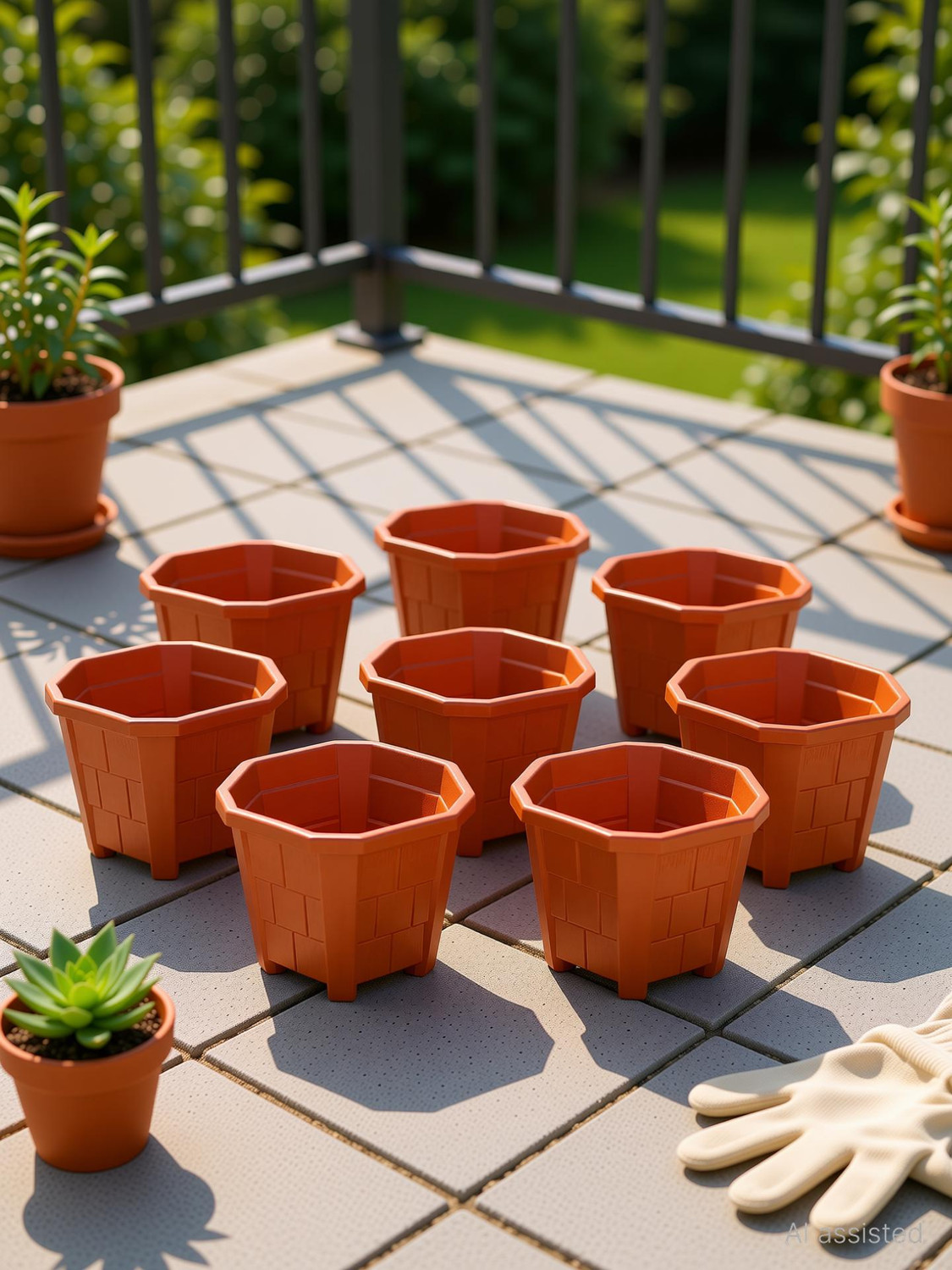 Image of Plastichouse Plastic House Gardening Flower Pot 18 C.M. Hexa Garden Plastic Planters Plant Container Set Gamla Pot For Garden And Balcony Flowering (Pack of 12 ) Brown Plastic Plant Container Set