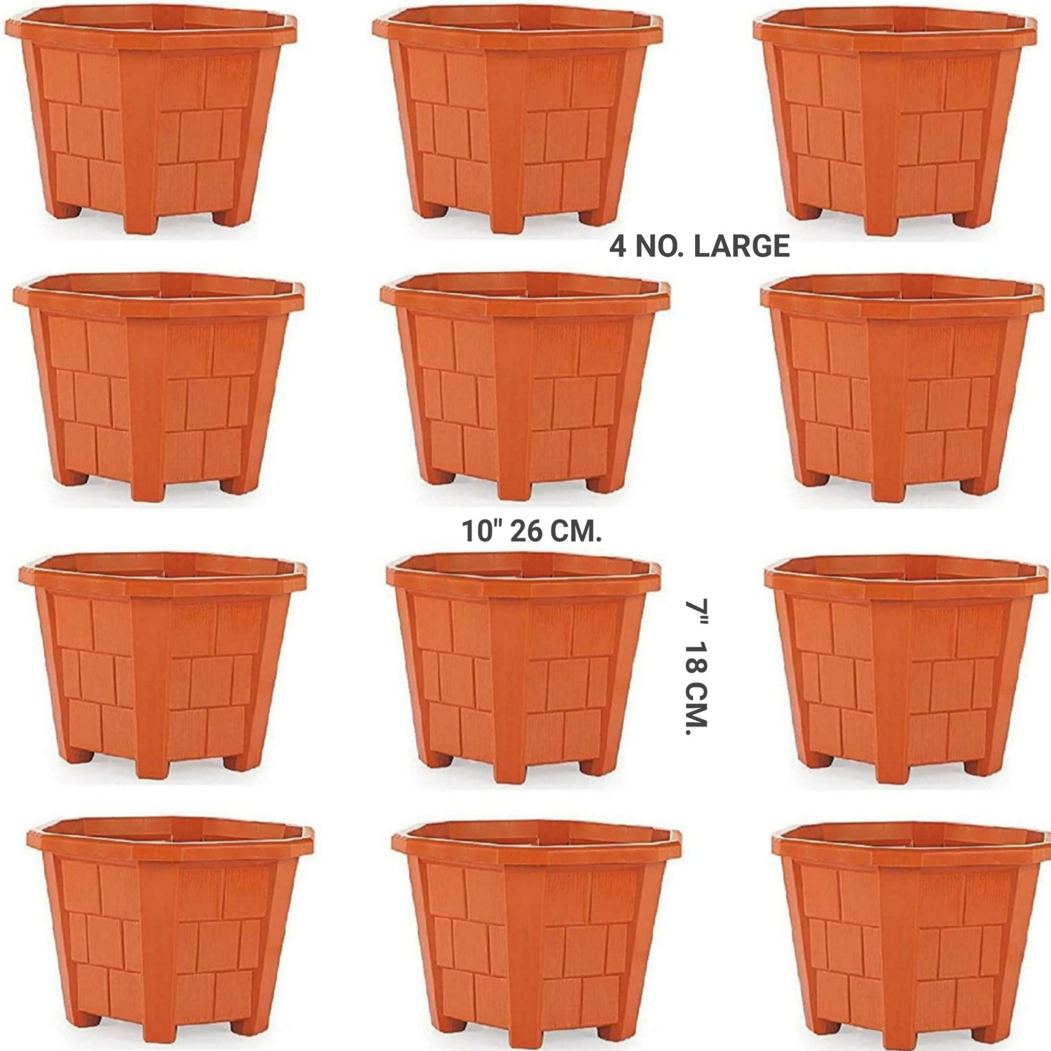 Image of Plastichouse Plastic House Gardening Flower Pot 18 C.M. Hexa Garden Plastic Planters Plant Container Set Gamla Pot For Garden And Balcony Flowering (Pack of 12 ) Brown Plastic Plant Container Set