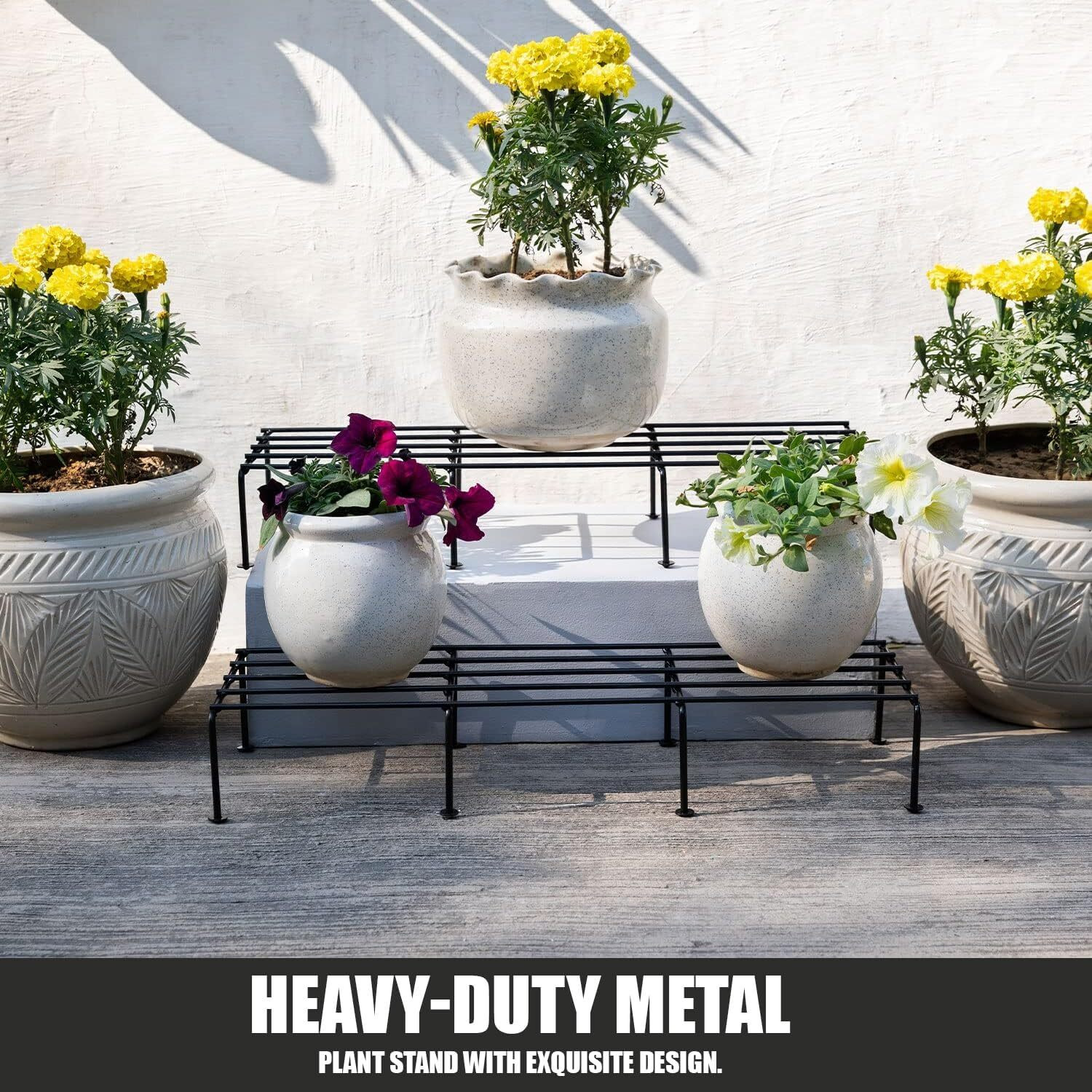 Image of ZH HANDICRAFT Premium Rectangular Anti-Rust Plant Stand For Indoor, Outdoor and Balcony Use Plant Container Set (Pack of 4, Metal)