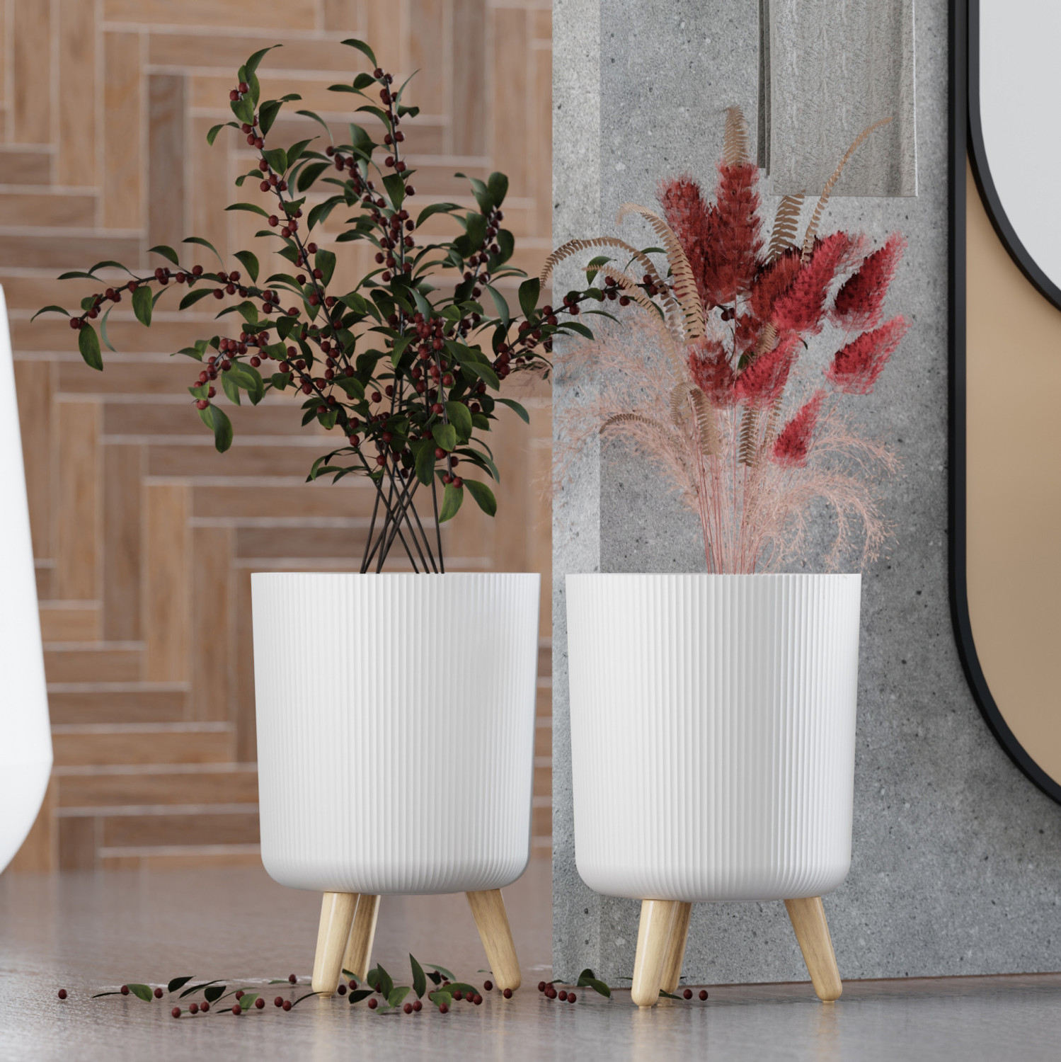 Image of FORWAY 10 inches Shiny Planters for Living Room, Flower Pots for Home Decoration Plant Container Set
