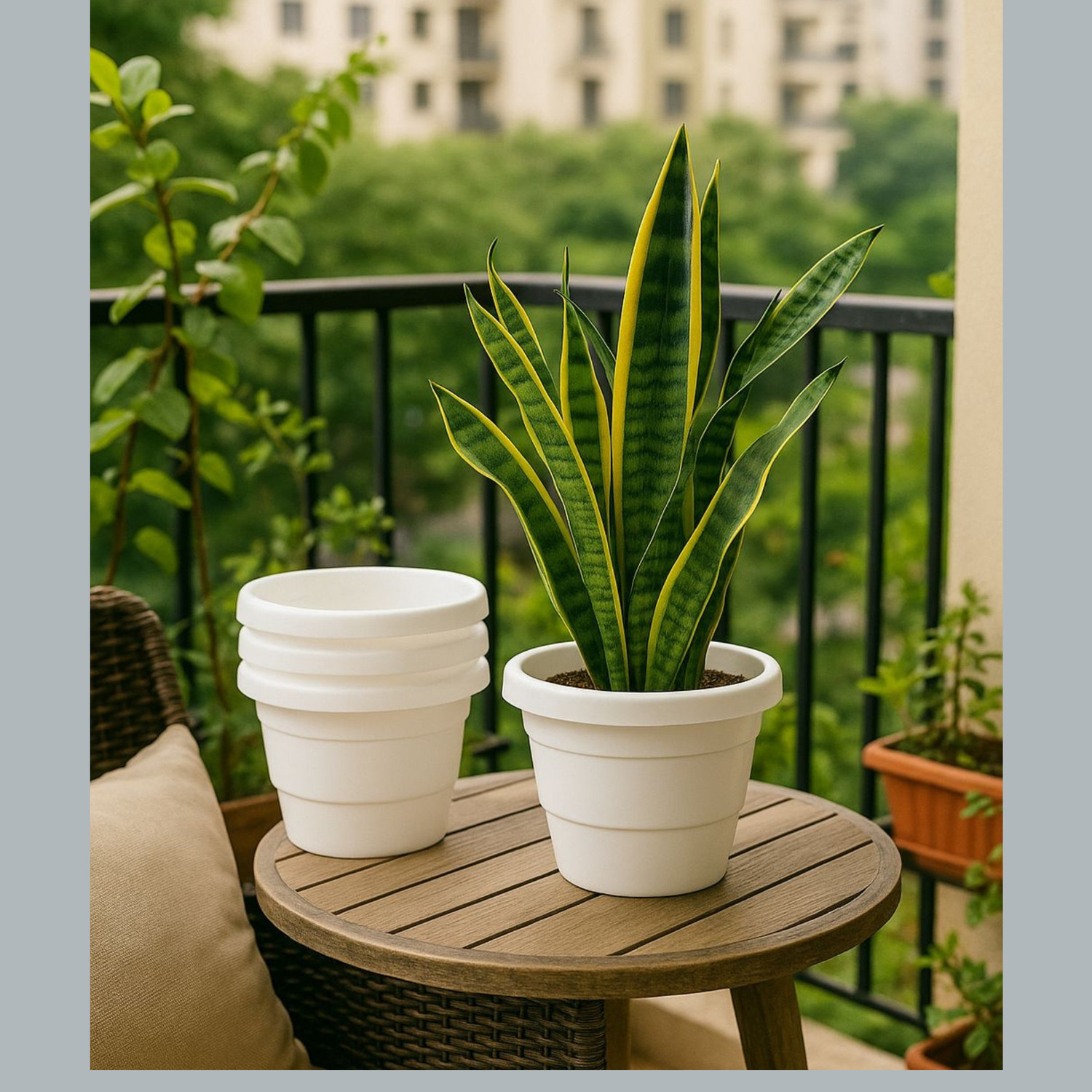 Image of Mrida and Maati 8 Inch Pots| Pack of 5 | Indoor and Outdoor Flower Pot for Home /Office Plant Container Set