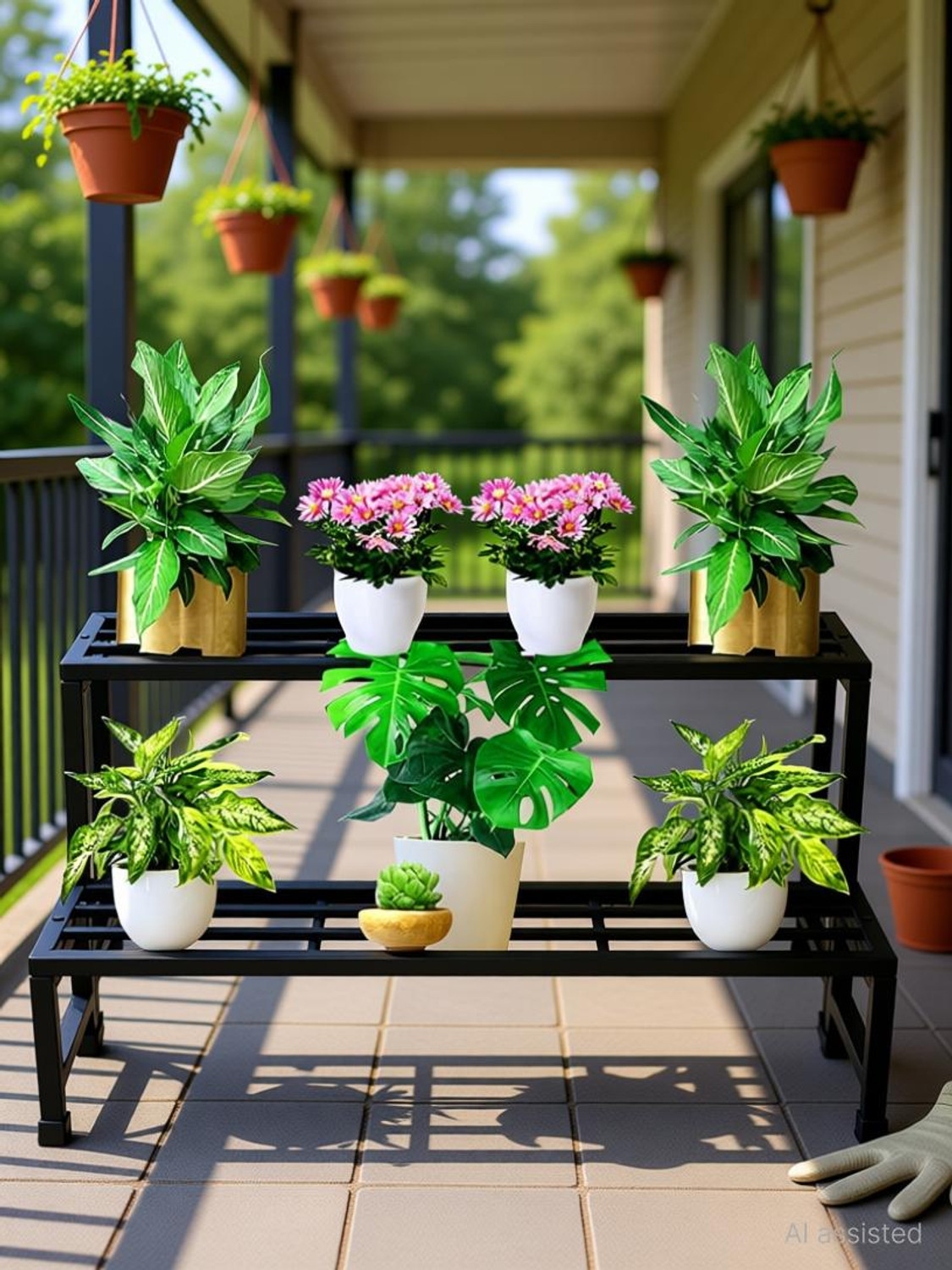 Iron Lands FIXED 2 Step Indoor Outdoor Plant Pot Stand Premium Stand for Home Decor Plant Container Set
