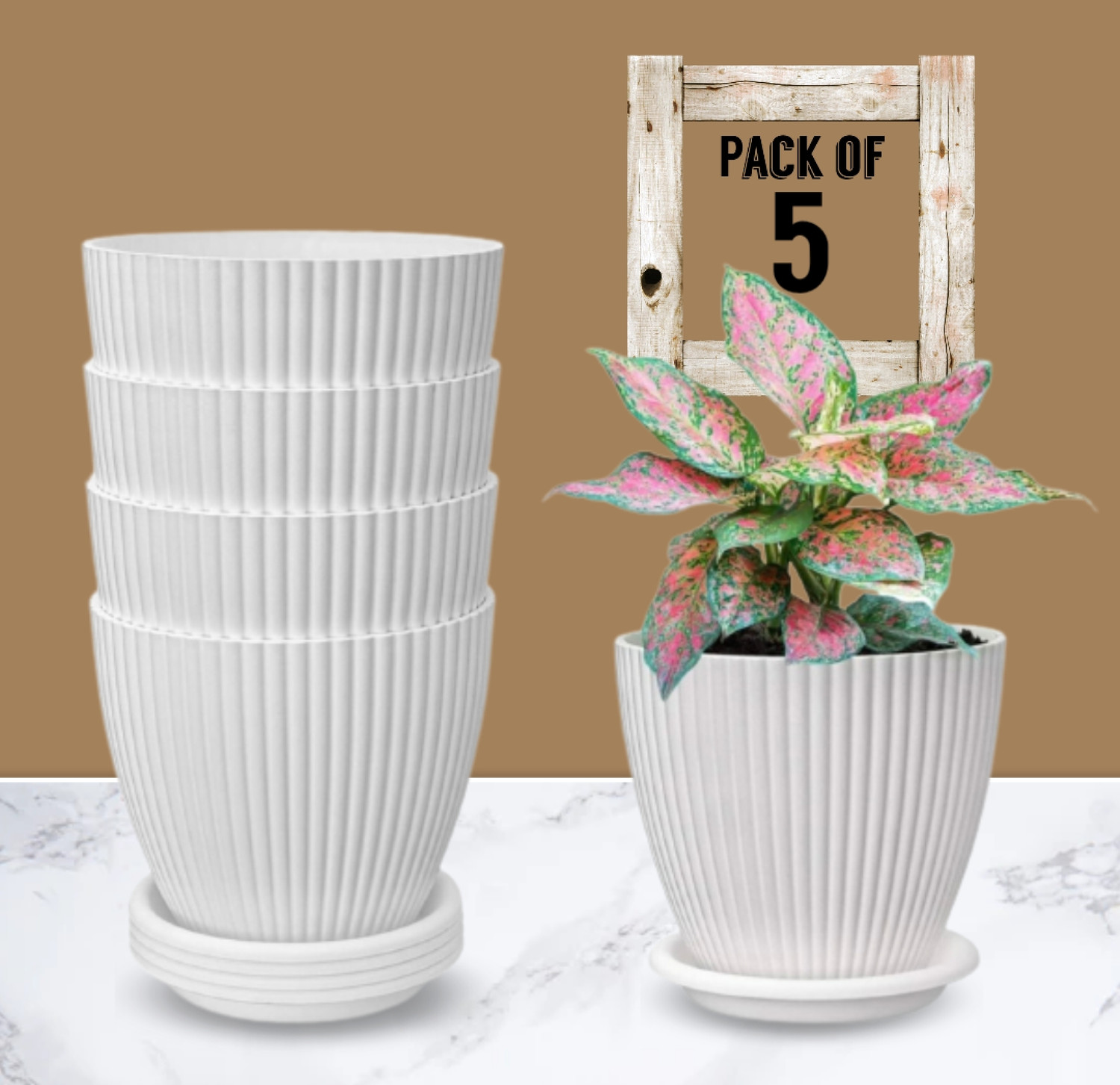 Image of Nursery Hub Premium White flower Planters gamla Pots plant pots Plant Container Set