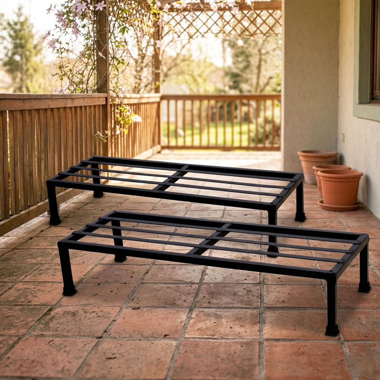 VINAMRA28 Matt Black 24 inches Rectangular Shape Metal Plant Stand, Home Decor-(set of 2) Plant Container Set