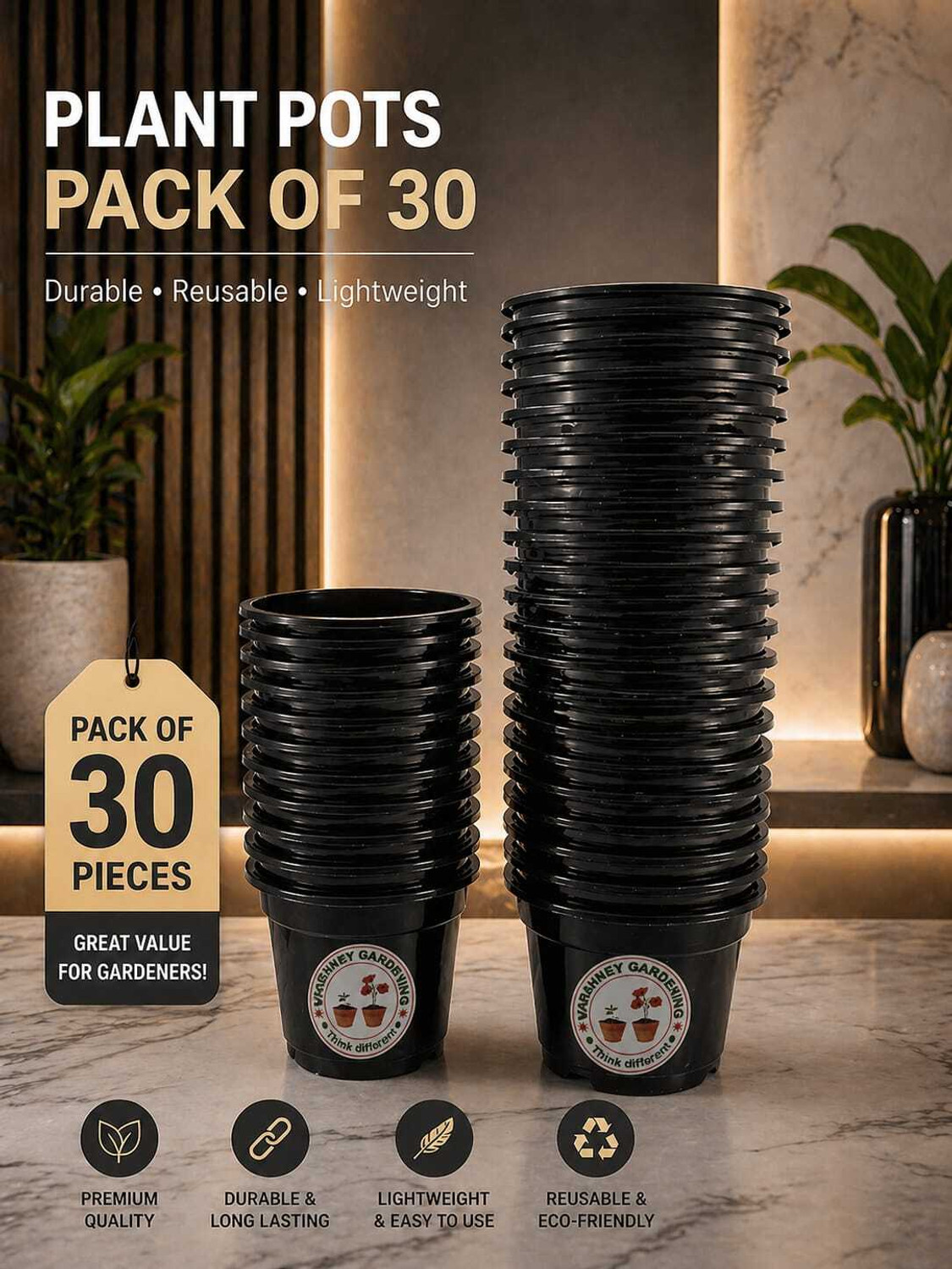 Image of Varshney Gardening 4 inch black plant pot pots for plants nursery pots Plant Container Set