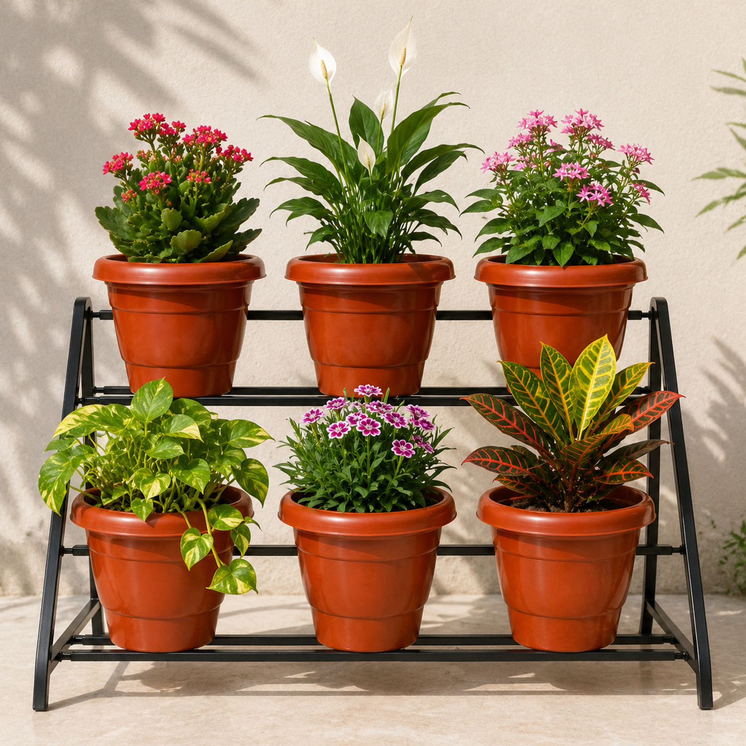 Image of Polyvibe Premium 10 Inch Plastic Flower Pot Set of 6 for Home & Garden Plants Plant Container Set