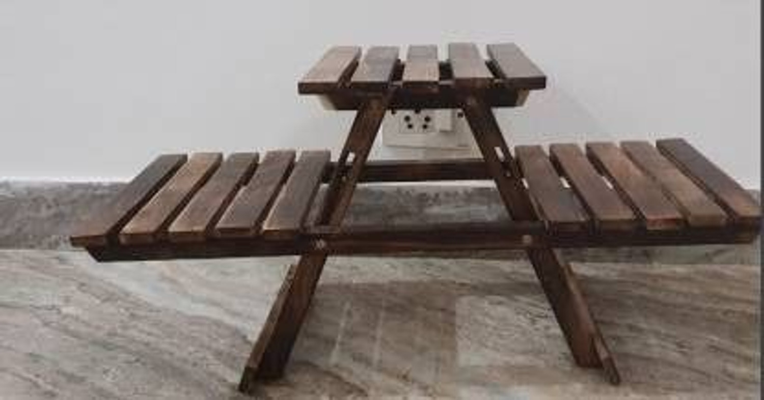 Image of Umar Enterprises Wooden Flower pot stand wood container & Vase stand pot stand wood 3 portion shelves flower pots stand Balcony flower pot stand Plant Container Set Plant Container Set