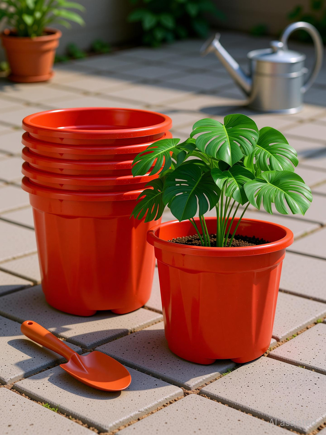 Image of YK PLASTICS 8inch-np-red-6-yk Plant Container Set