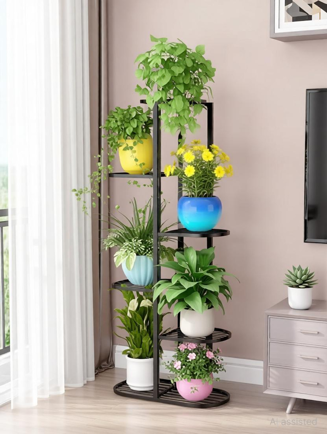 Image of MF WORLD Flower Plant Stand, Wrought Iron Planter Stand Outdoor , Indoor, Balcony Side Plant Container Set