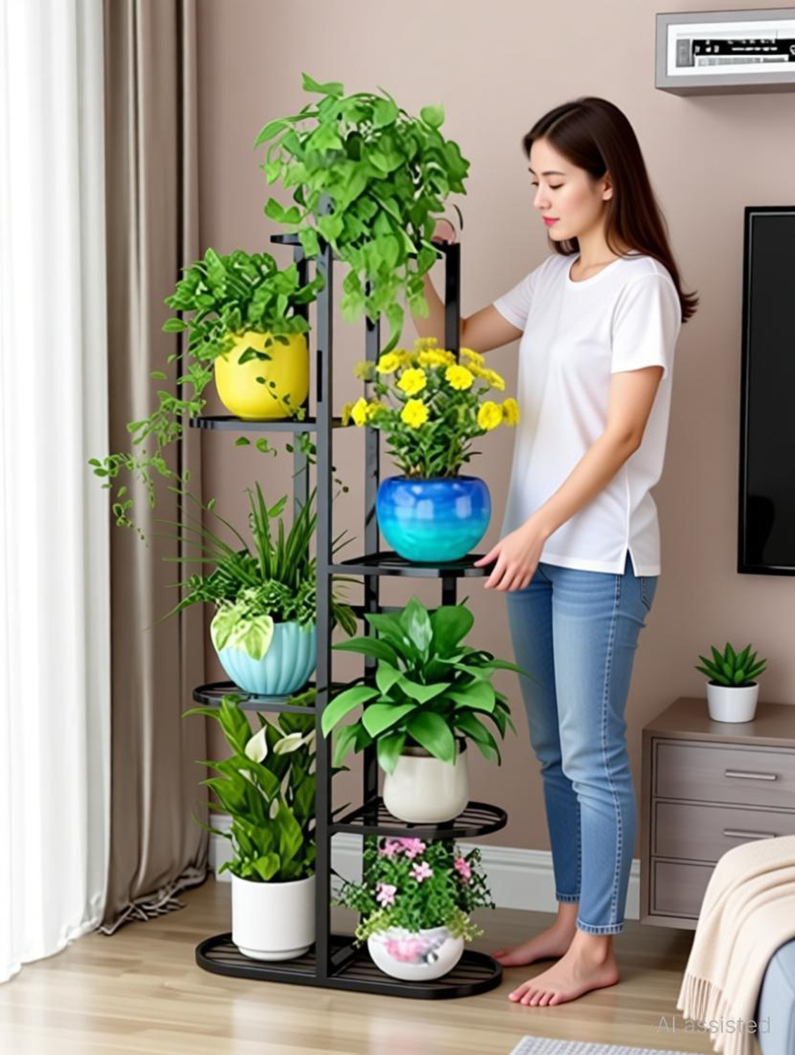 Image of MF WORLD Flower Plant Stand, Wrought Iron Planter Stand Outdoor , Indoor, Balcony Side Plant Container Set