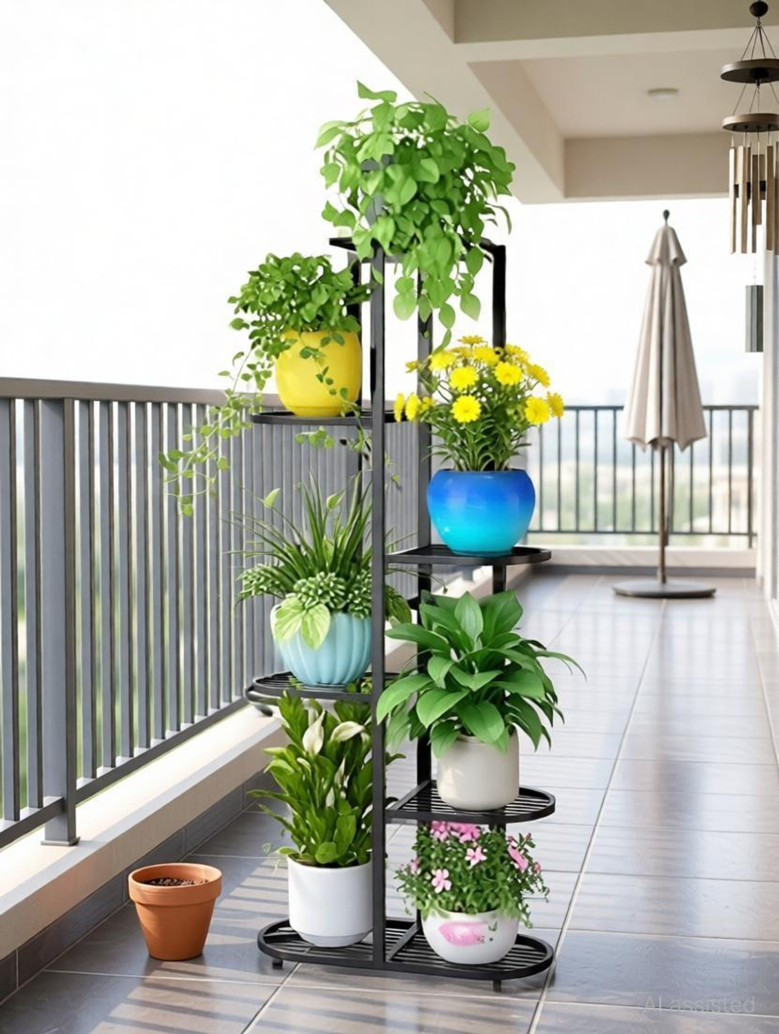 Image of MF WORLD Flower Plant Stand, Wrought Iron Planter Stand Outdoor , Indoor, Balcony Side Plant Container Set