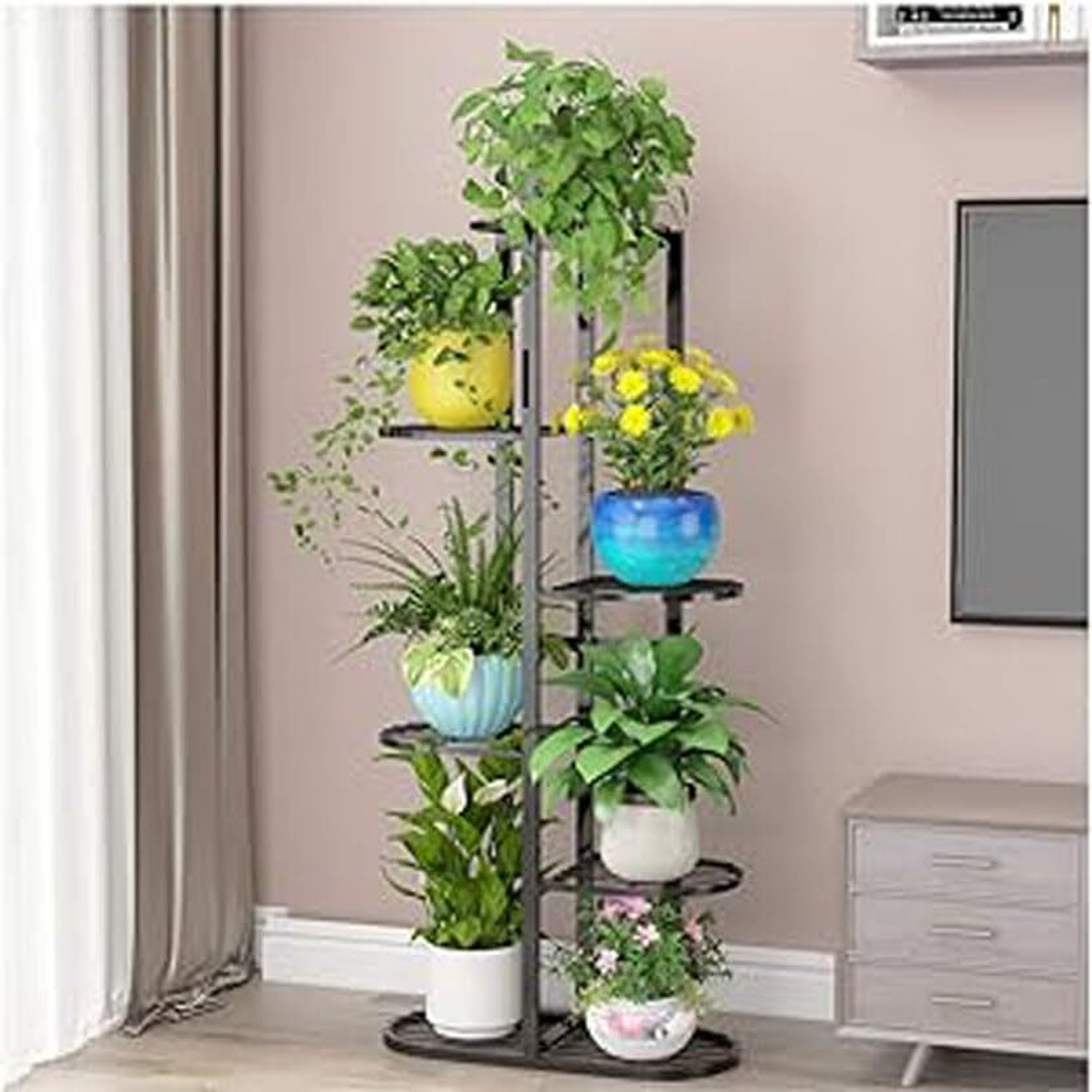 Image of MF WORLD Flower Plant Stand, Wrought Iron Planter Stand Outdoor , Indoor, Balcony Side Plant Container Set