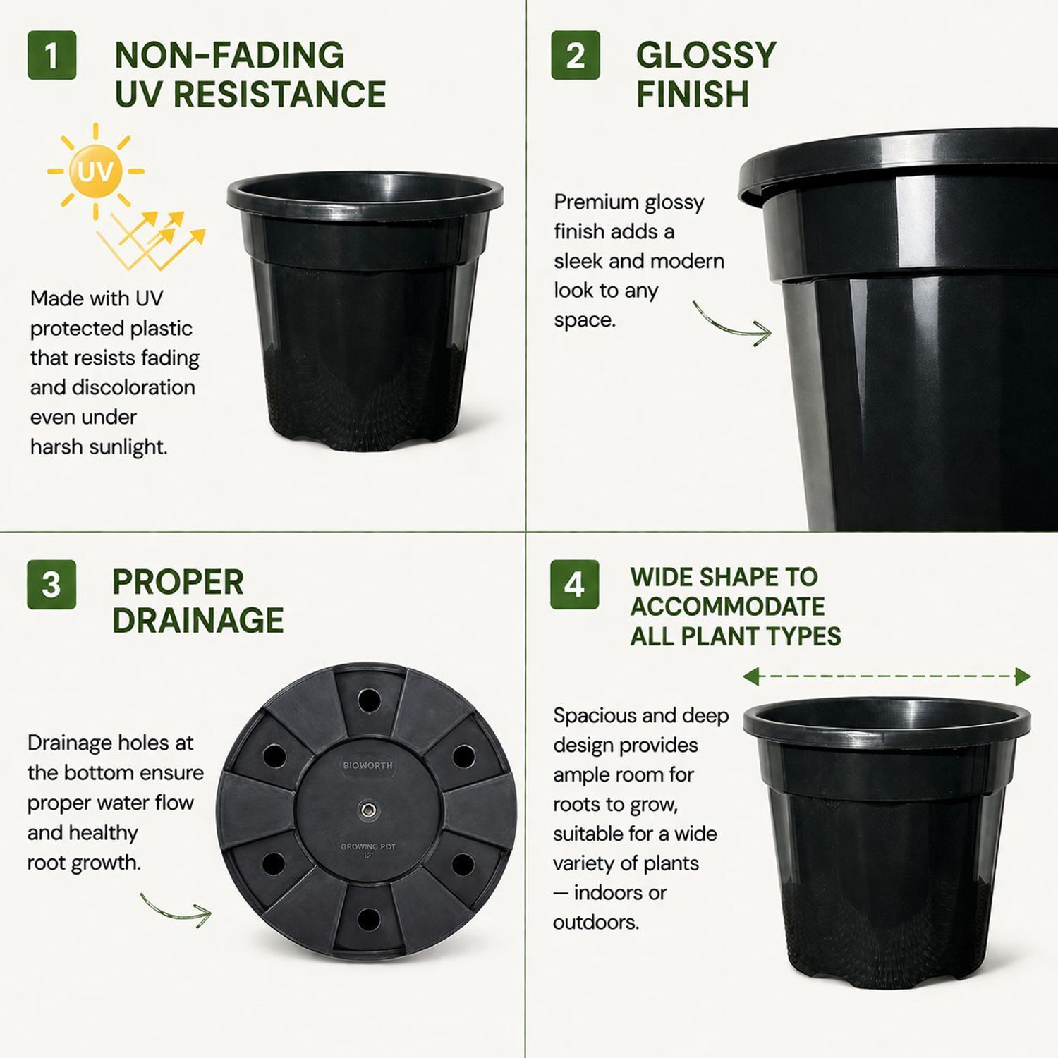 Image of Bioworth Growing pot | 12 inch | Black colour | Indoor and Outdoor use Plant Container Set