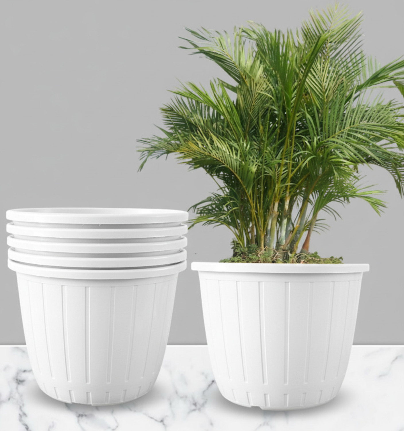 Image of SNSHOPEE Heavy Duty 10 inch dia. Vase Planters Flower Pots Plant Container Set Plant Container Set (Pack of 6, Plastic)