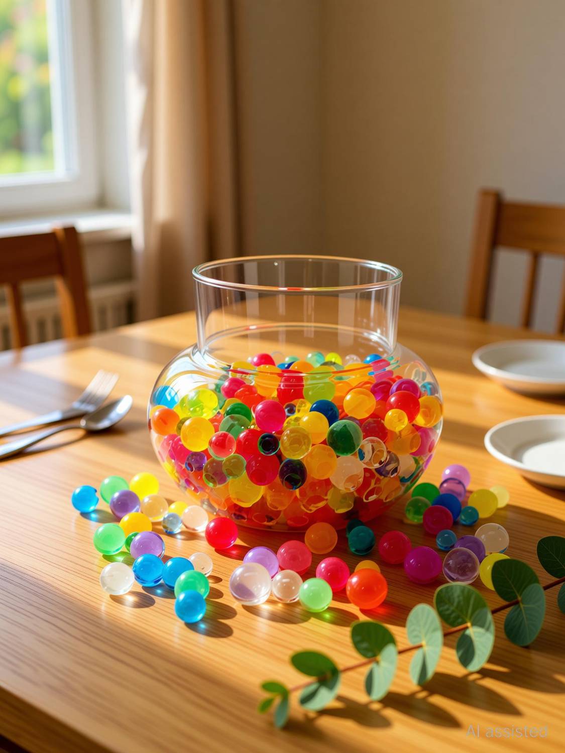 AGAMI Beautiful Design Transparent Round Glass Pots for Flowers and Plants with Multicolour Silicon Jelly Balls Plant Container Set