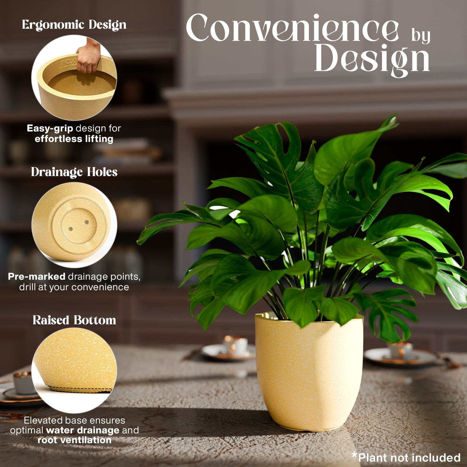 Image of Yuccabe Italia FOXB PCUP 8 Inch Polymer Flower Pot | Indoor & Outdoor Planter Gamla for Garden Plant Container Set