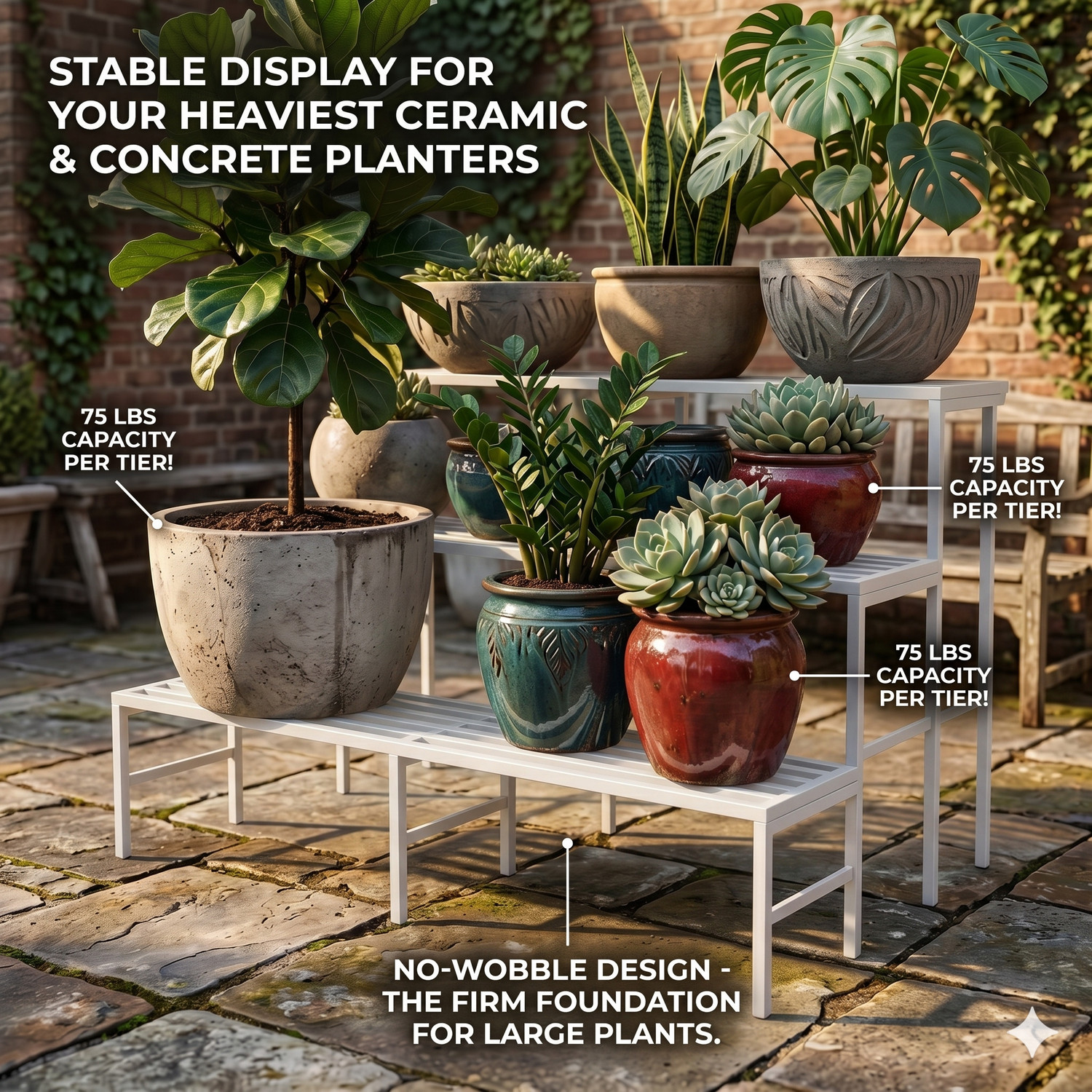 Image of Iron Lands 3 Step 40 inch Plant Pot Stand Garden Outdoor Home Decor Plant Container Set