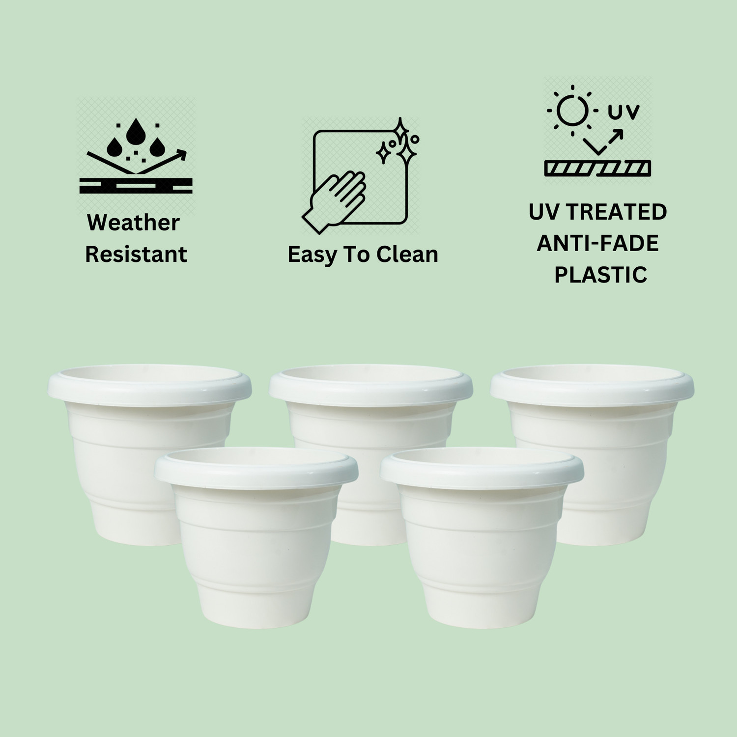 Image of Mrida and Maati 8 Inch Pots| Pack of 5 | Indoor and Outdoor Flower Pot for Home /Office Plant Container Set
