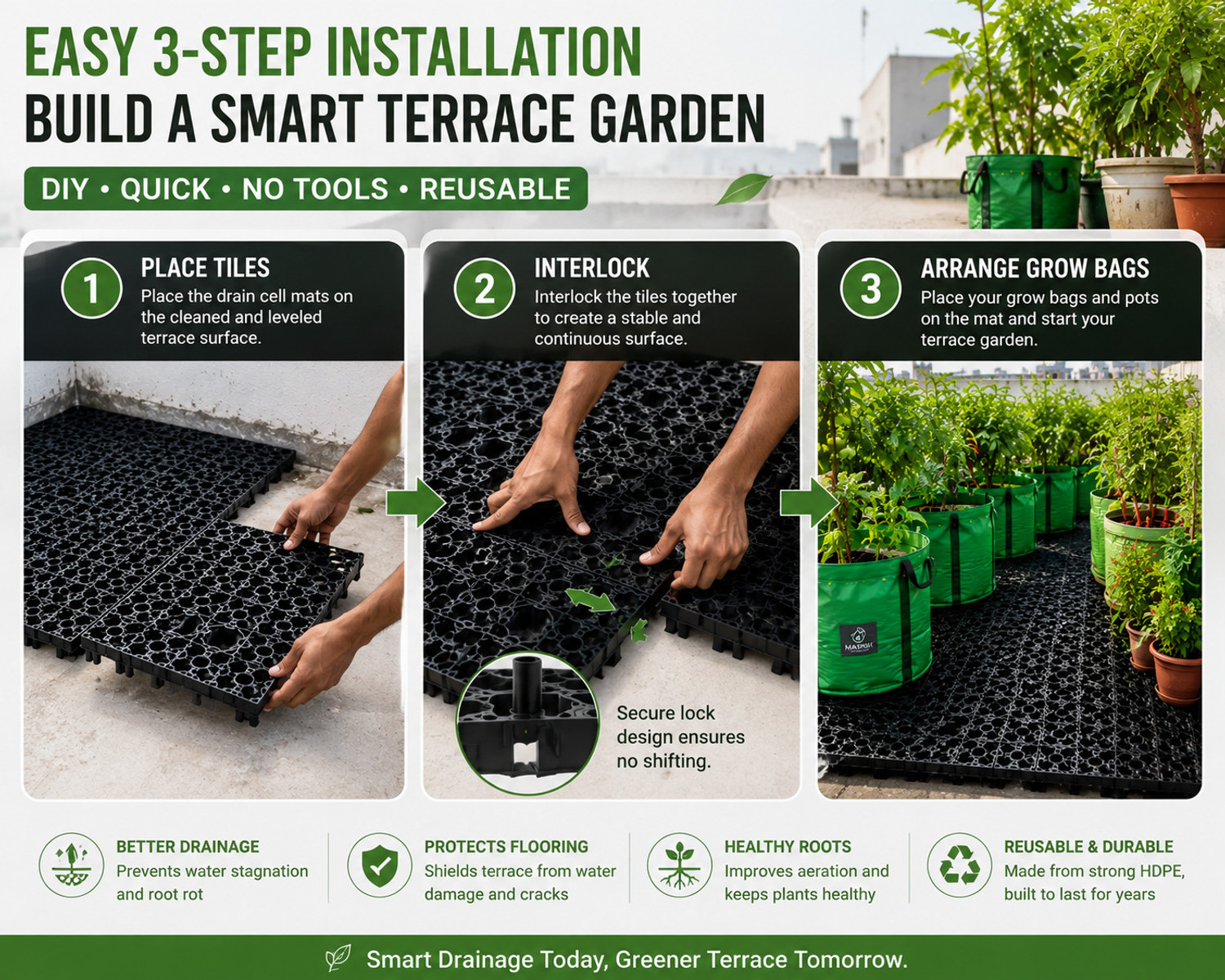 Image of MASHKI Plastic Drain Cell Mat for Grass, Lawn Plant Container Set Plant Container Set