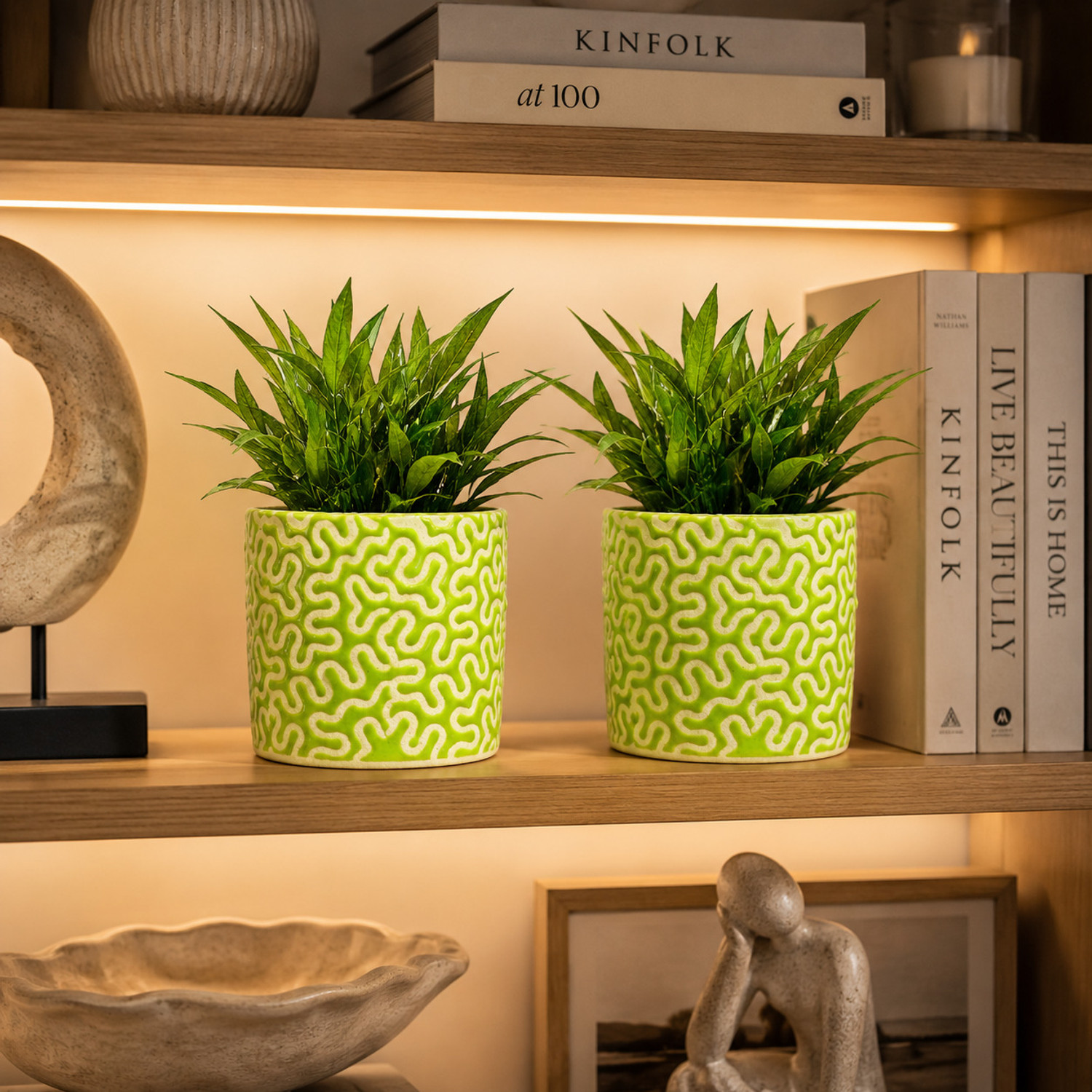 Image of Gupta Homes Green RD-1 Pipe Ceramic Pot Size 4x4inch GH0022-08 Plant Container Set