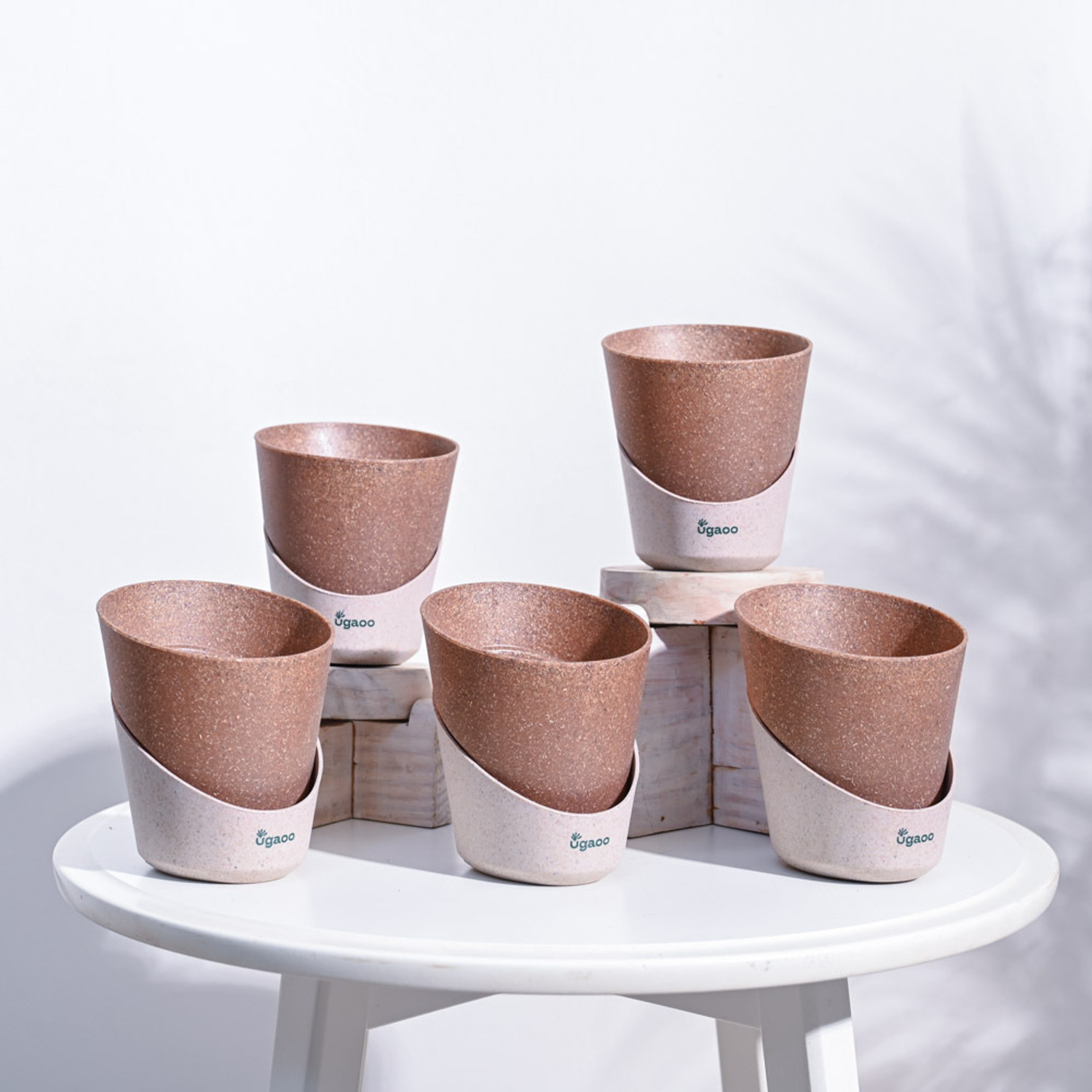 Image of UGAOO Atlantis Self Watering Brown Planter - 4 Inch (Set of 5) Plant Container Set